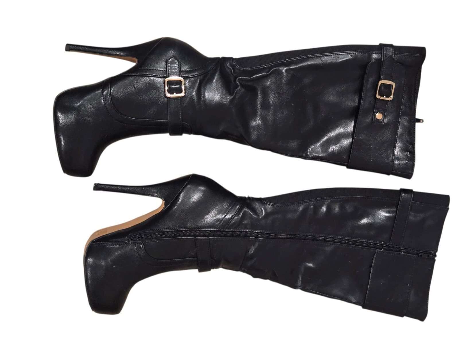Nature Breeze Knee High Boots Womens Size 7 Black Stiletto Heel Platform Buckle - Thumbnail 12