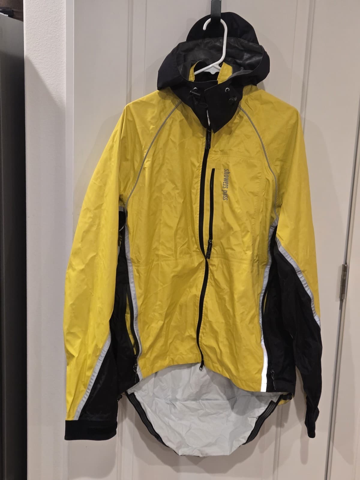 Shower Pass Mens Large Cycling Jacket Yellow Black Hooded Windbreaker Reflective - Thumbnail 11