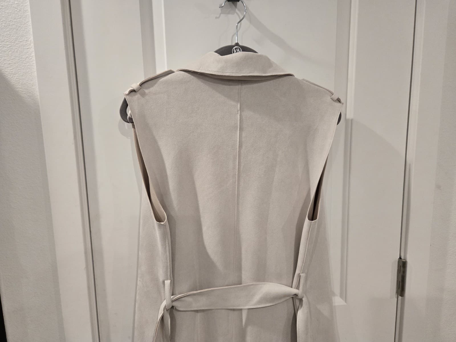 Tahari Sleeveless Trench Coat Dress Womens Small Beige Faux Suede Belted Double - Thumbnail 15