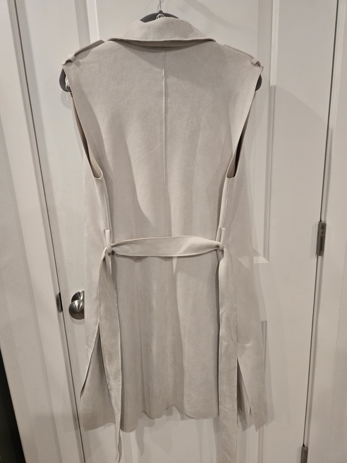 Tahari Sleeveless Trench Coat Dress Womens Small Beige Faux Suede Belted Double - Thumbnail 8