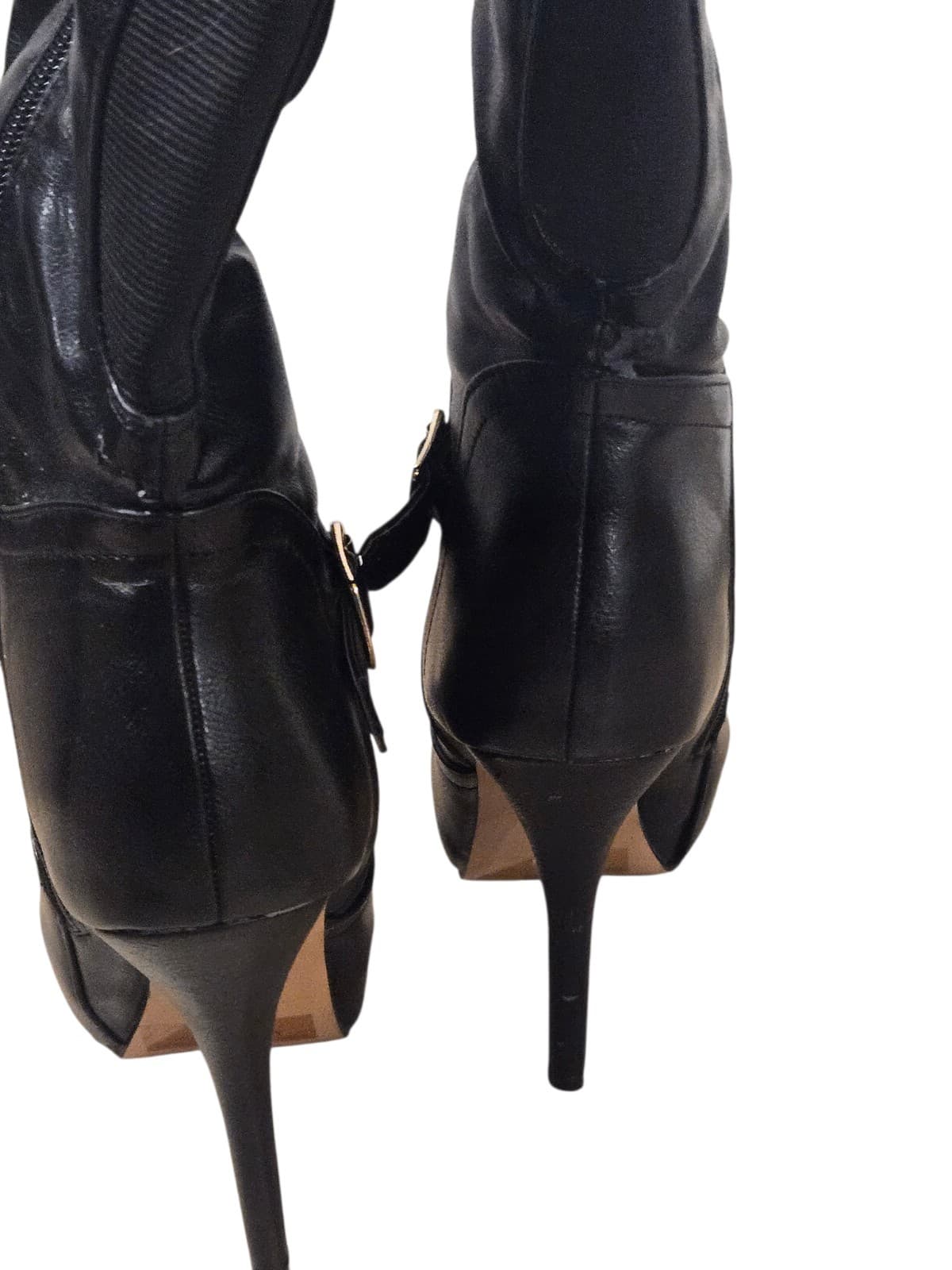 Nature Breeze Knee High Boots Womens Size 7 Black Stiletto Heel Platform Buckle - Thumbnail 11