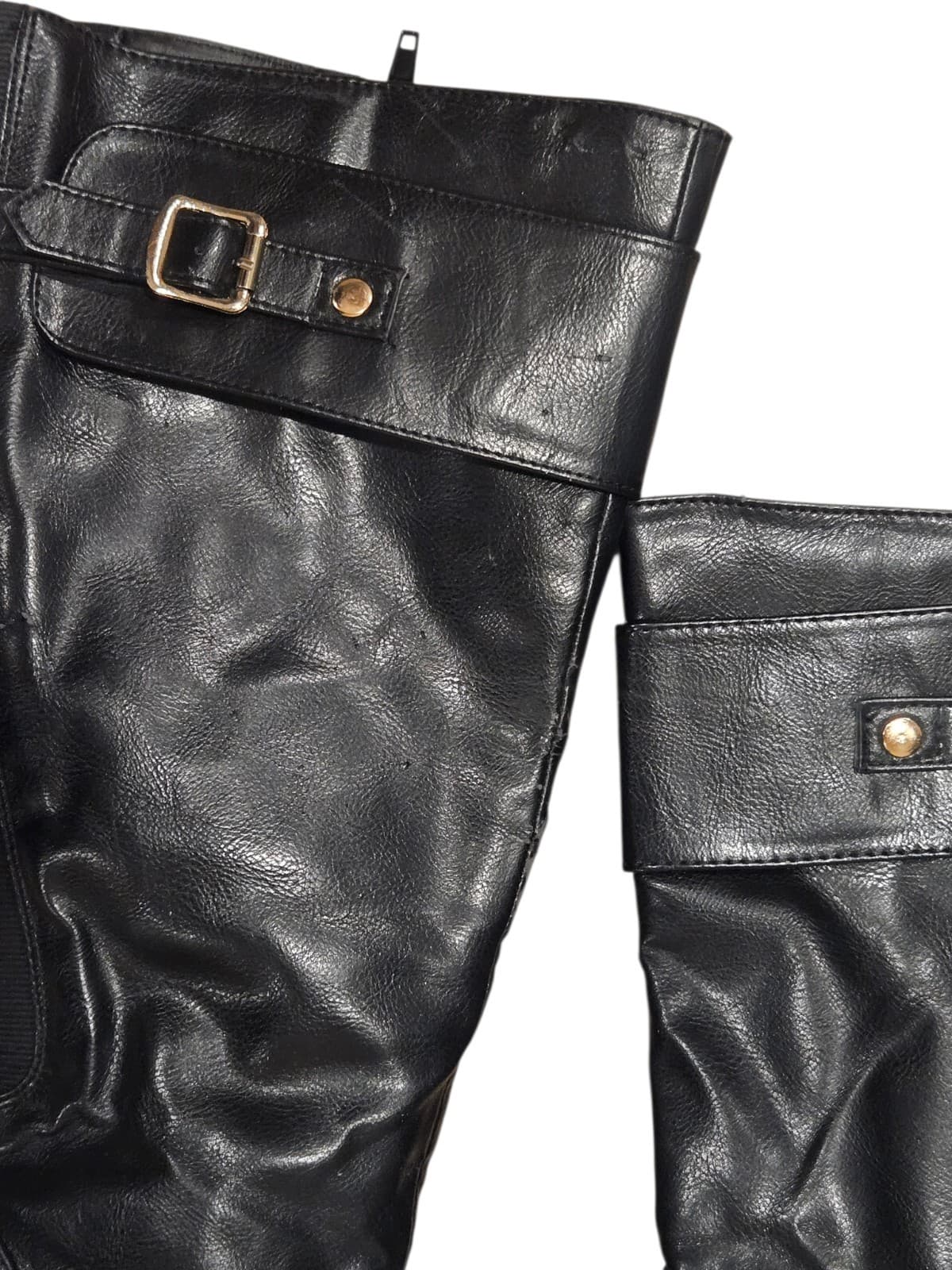 Nature Breeze Knee High Boots Womens Size 7 Black Stiletto Heel Platform Buckle - Thumbnail 4
