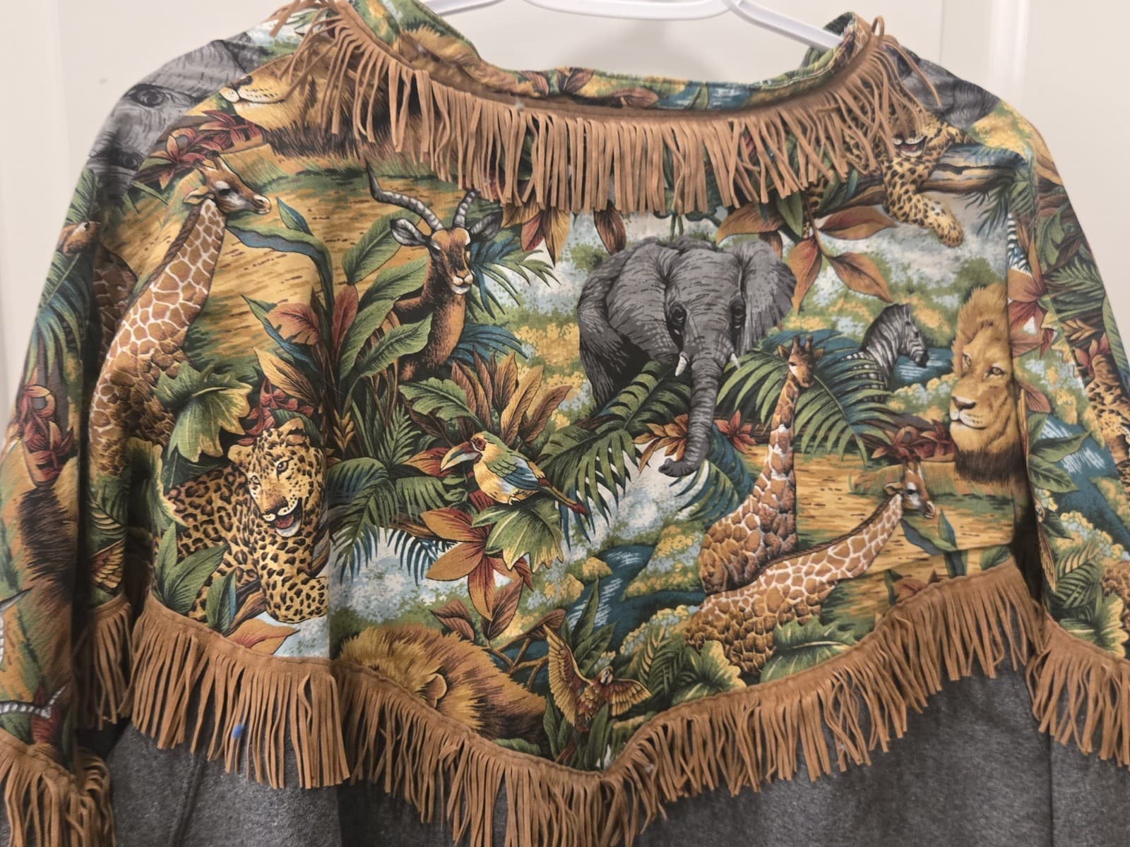Vintage Safari Animal Print Fringe Zip Up Sweatshirt Jacket Womens 18W 20W - Thumbnail 14