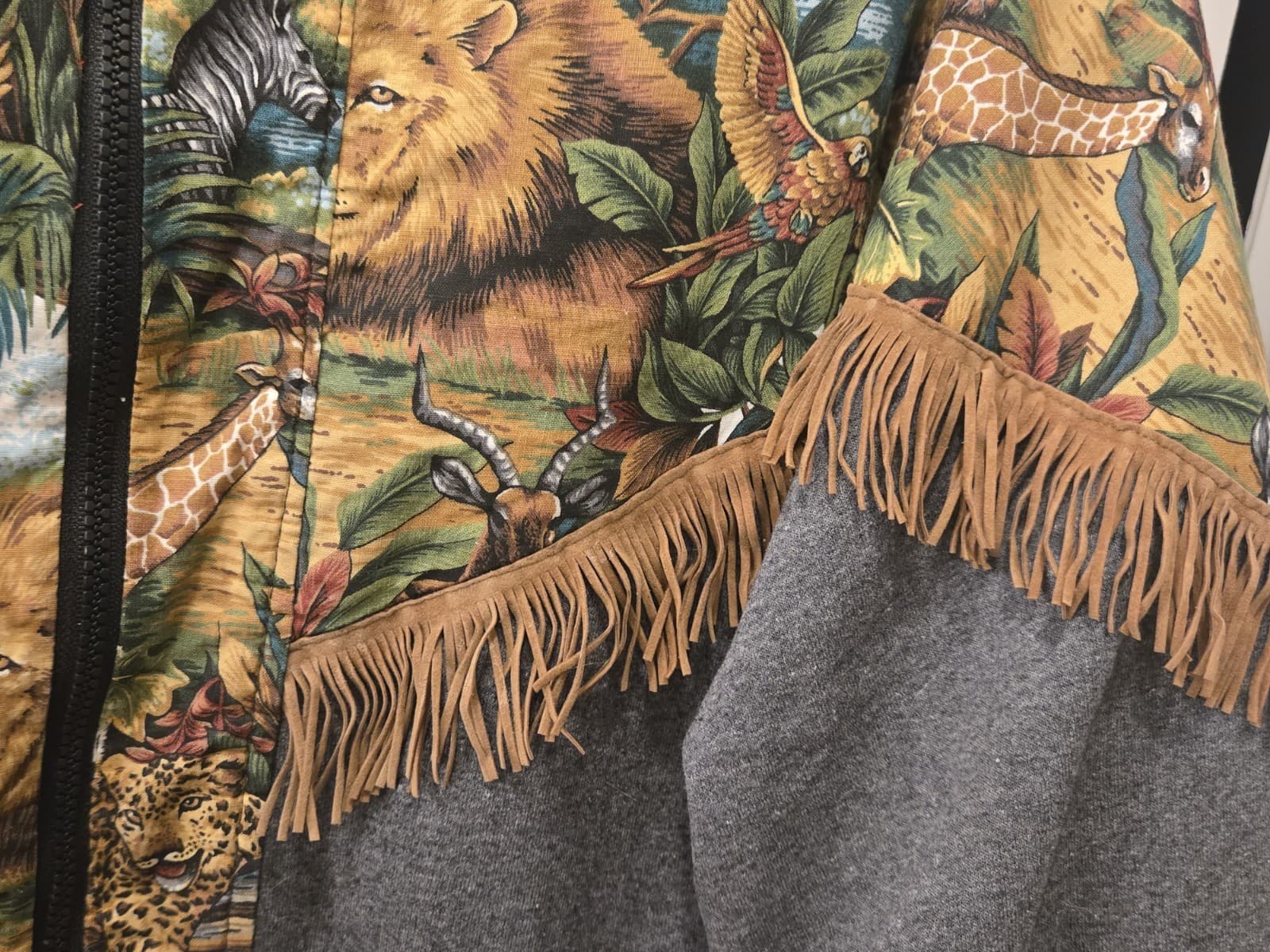 Vintage Safari Animal Print Fringe Zip Up Sweatshirt Jacket Womens 18W 20W - Thumbnail 6