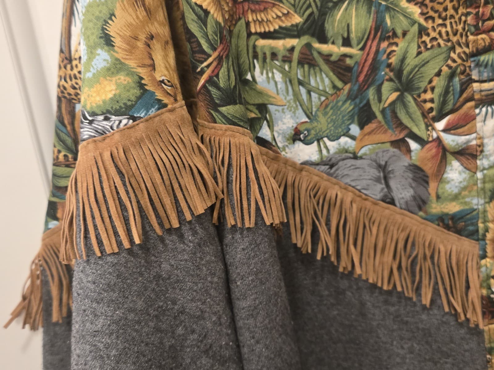 Vintage Safari Animal Print Fringe Zip Up Sweatshirt Jacket Womens 18W 20W - Thumbnail 5