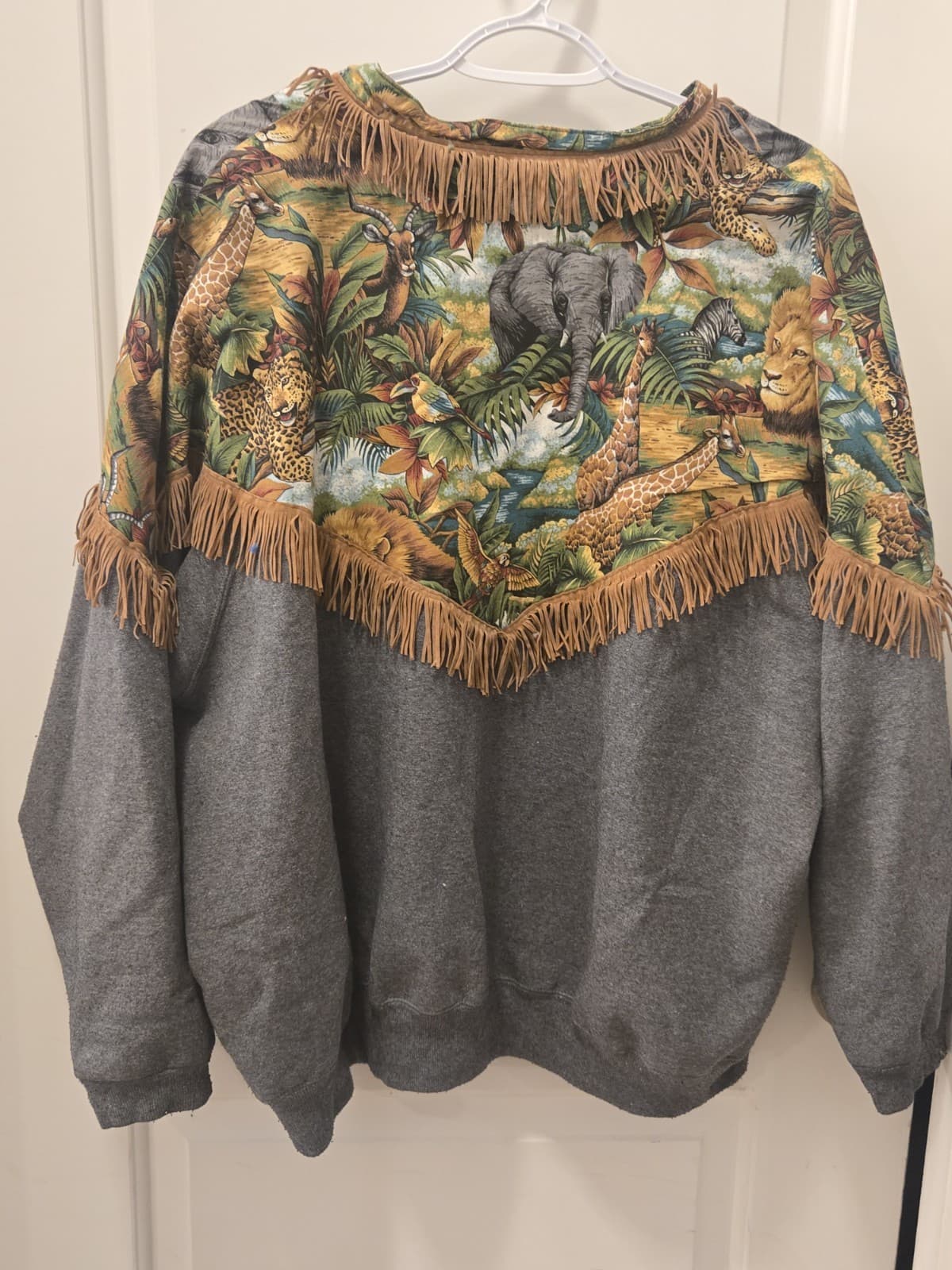Vintage Safari Animal Print Fringe Zip Up Sweatshirt Jacket Womens 18W 20W - Thumbnail 11