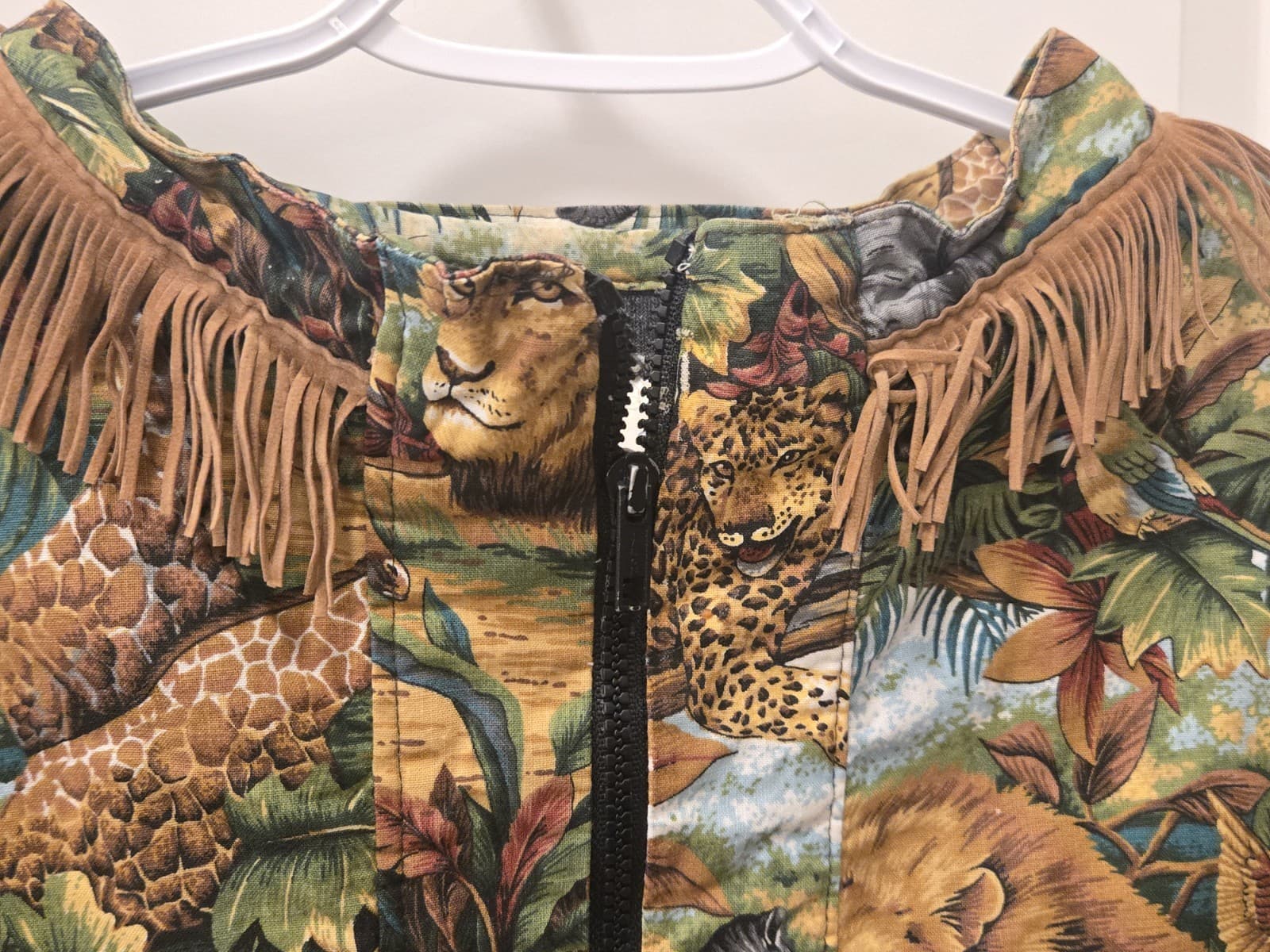 Vintage Safari Animal Print Fringe Zip Up Sweatshirt Jacket Womens 18W 20W - Thumbnail 7