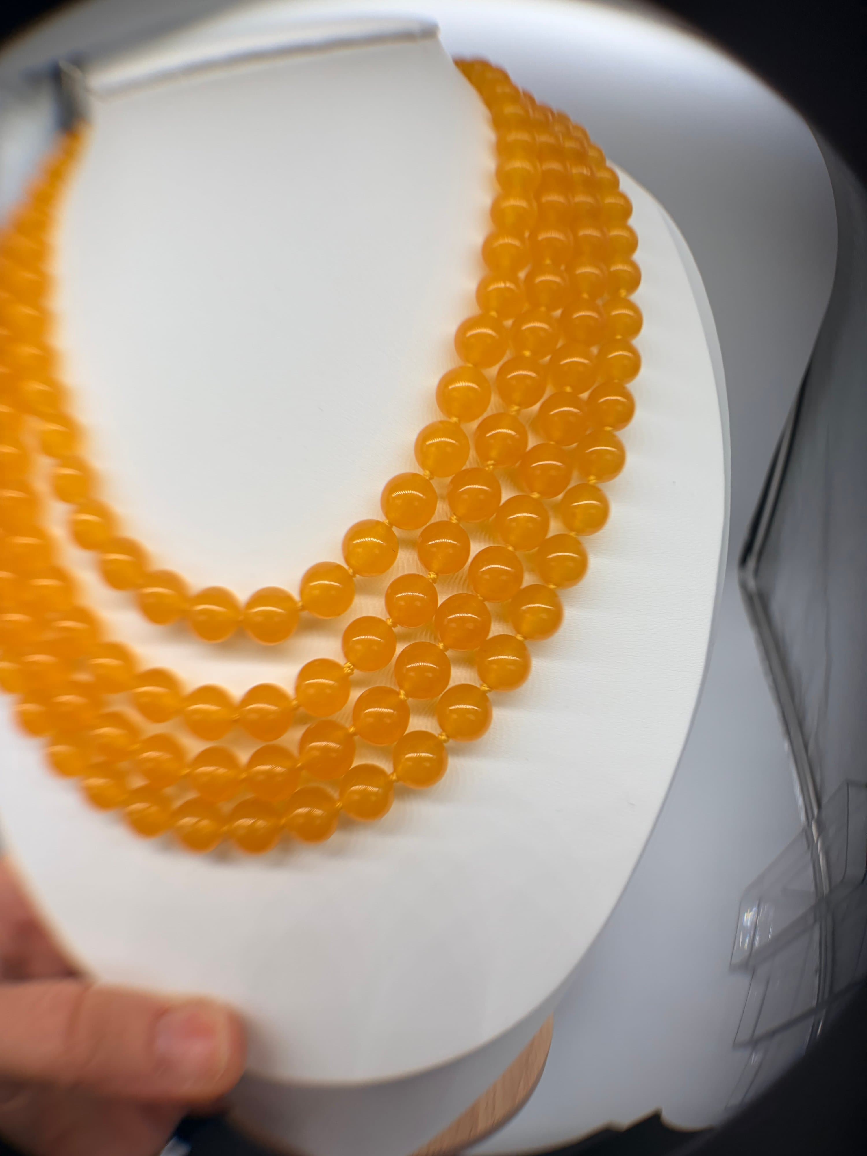 Rare Heavy 145g Vintage Honey Jade Multi-Strand Necklace • 14K White Gold Filled Advance Findings Ornate Box Clasp • Genuine Gemstones - Thumbnail 3