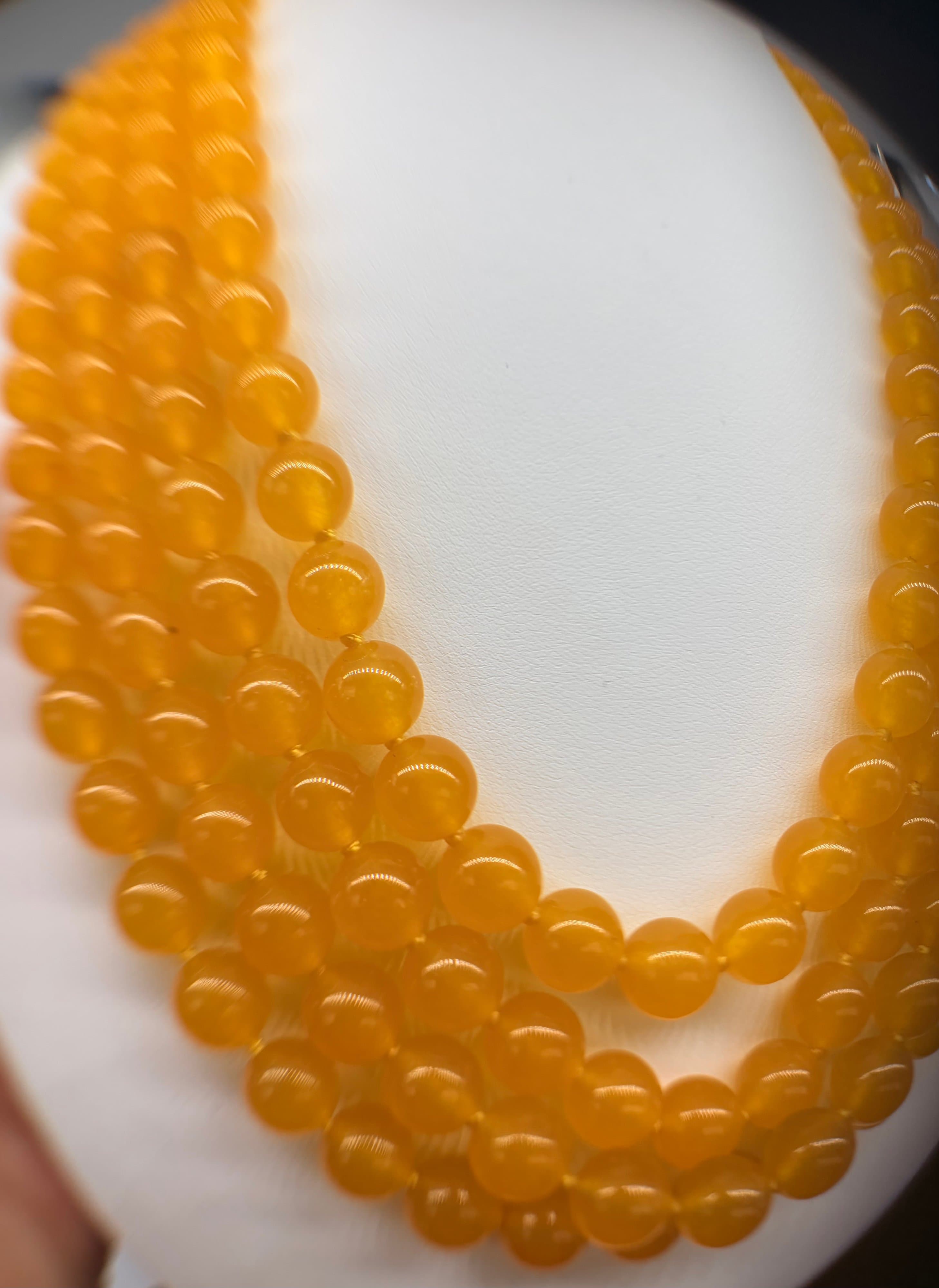Rare Heavy 145g Vintage Honey Jade Multi-Strand Necklace • 14K White Gold Filled Advance Findings Ornate Box Clasp • Genuine Gemstones - Thumbnail 7