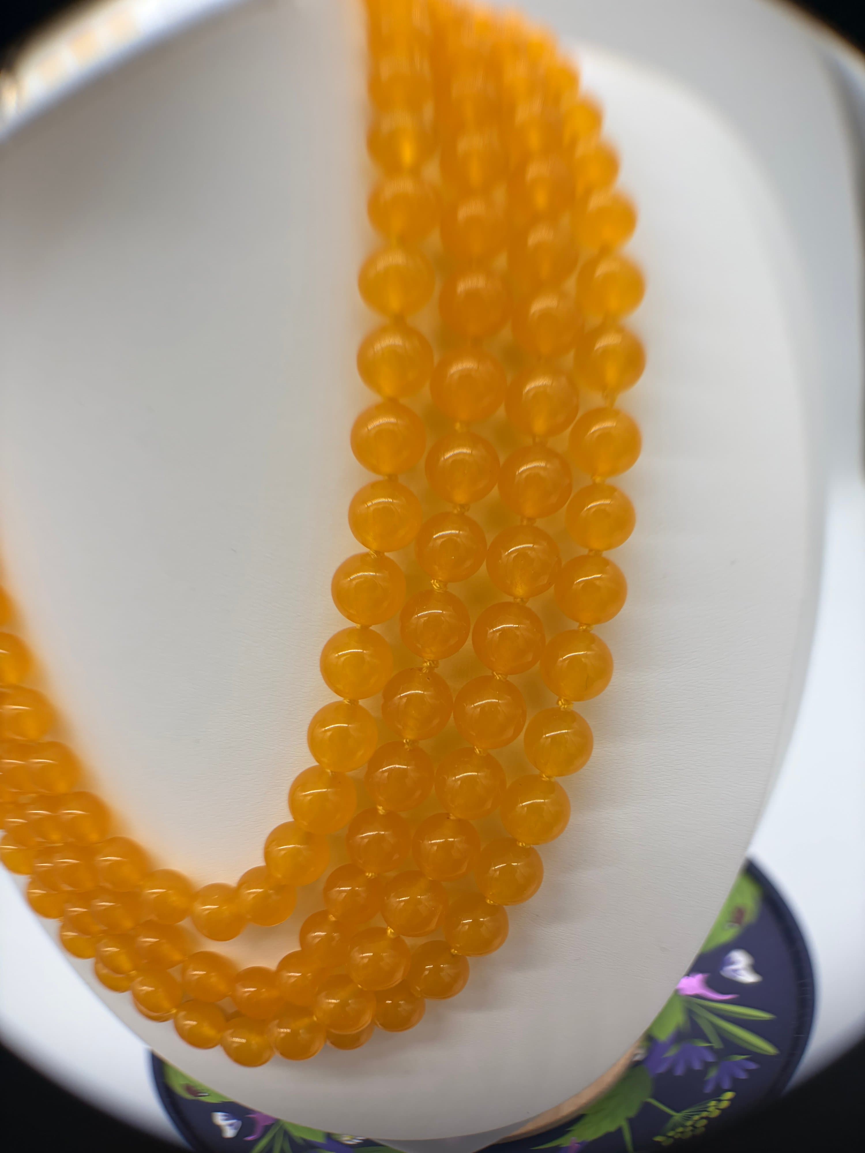 Rare Heavy 145g Vintage Honey Jade Multi-Strand Necklace • 14K White Gold Filled Advance Findings Ornate Box Clasp • Genuine Gemstones - Thumbnail 6