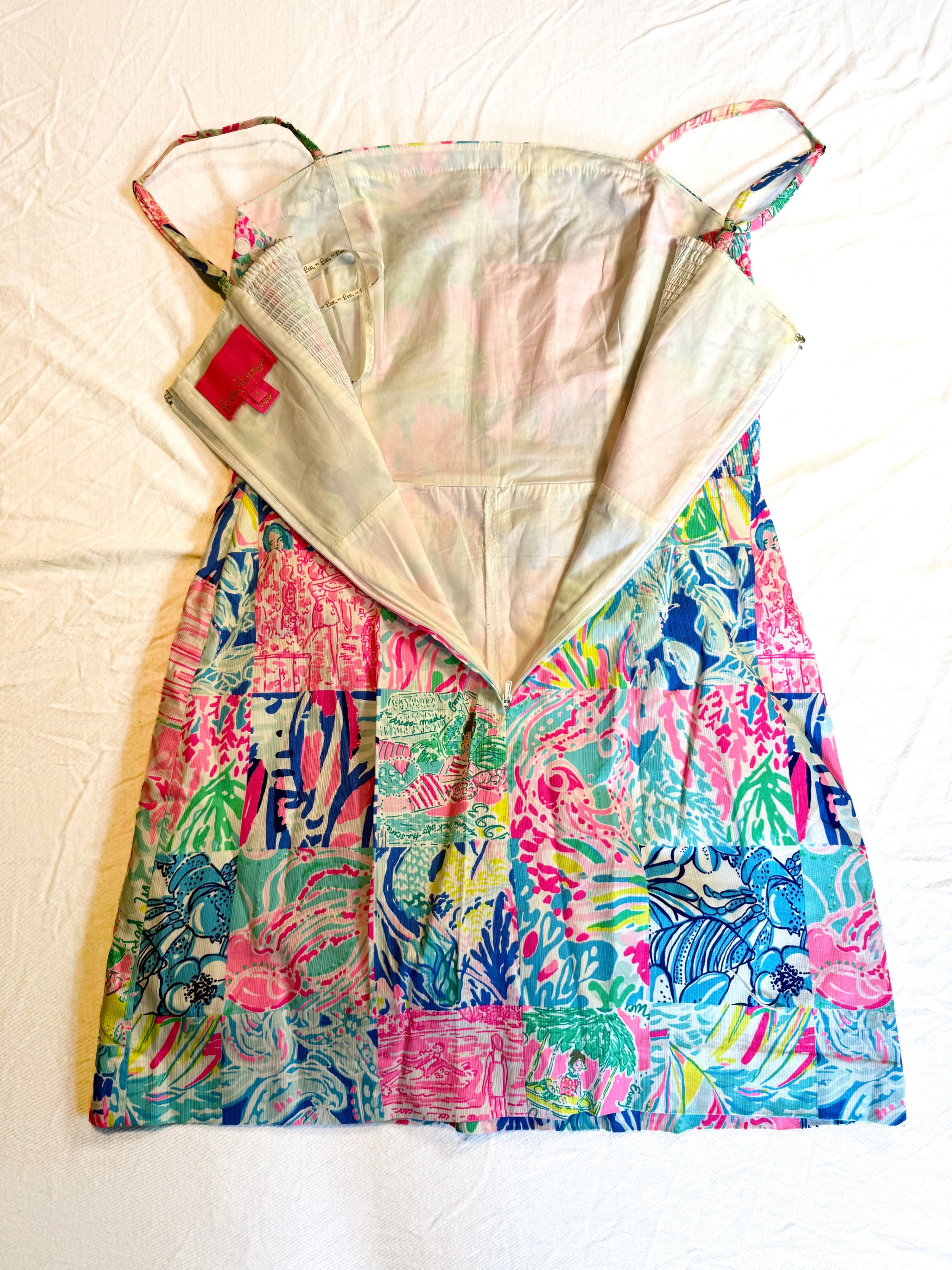 Lilly Pulitzer Womens Patchwork Print Mini Dress Size 2 Pink Blue Tropical Dress - Thumbnail 5