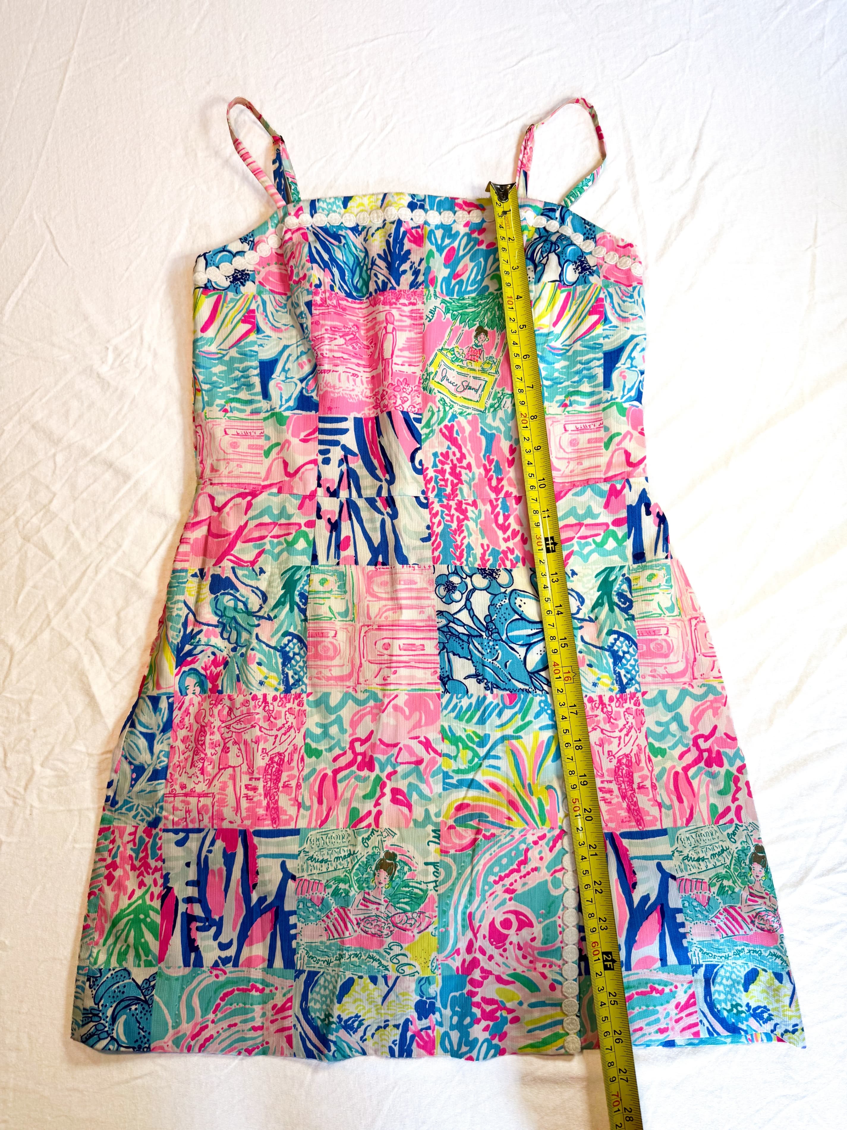 Lilly Pulitzer Womens Patchwork Print Mini Dress Size 2 Pink Blue Tropical Dress - Thumbnail 3
