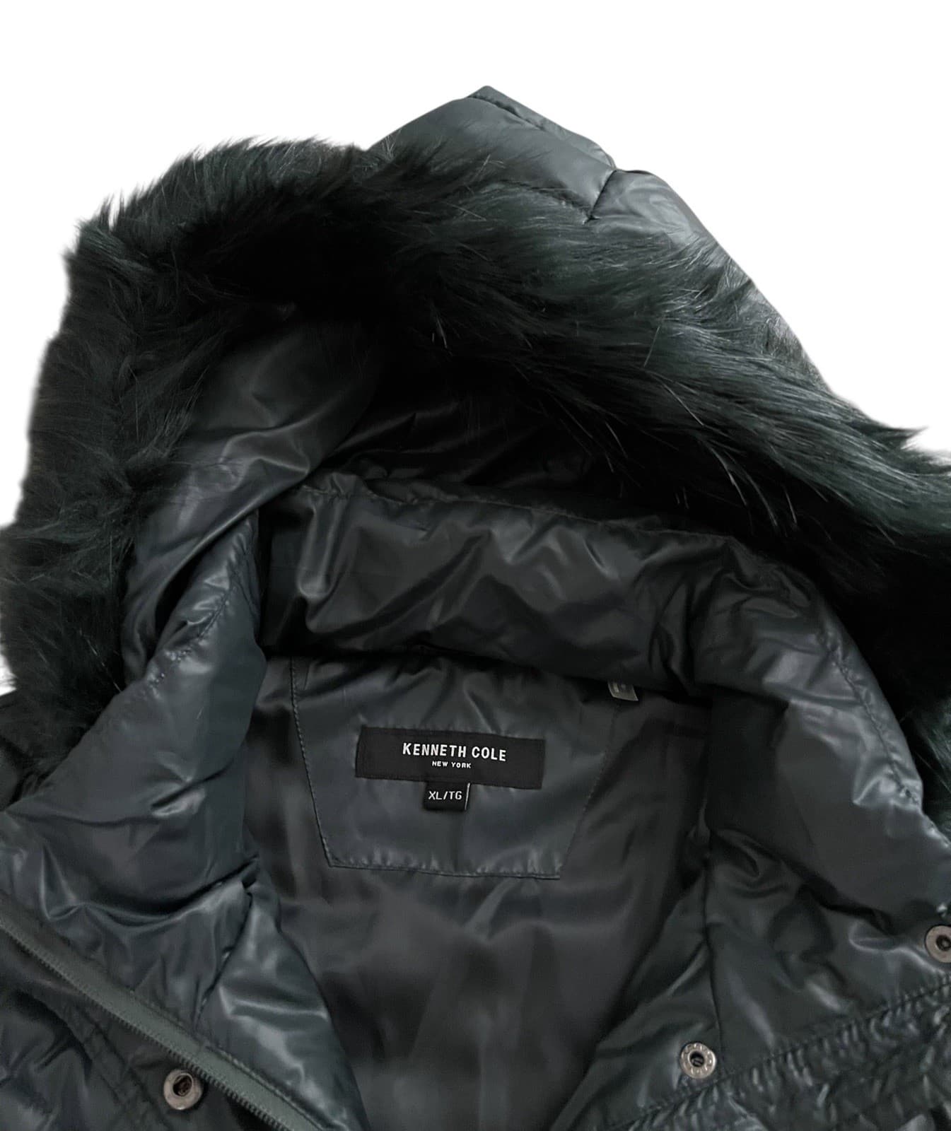 Kenneth Cole Down Puffer Jacket Removeable Faux Fur Hood Women's Size XL Green - Thumbnail 2
