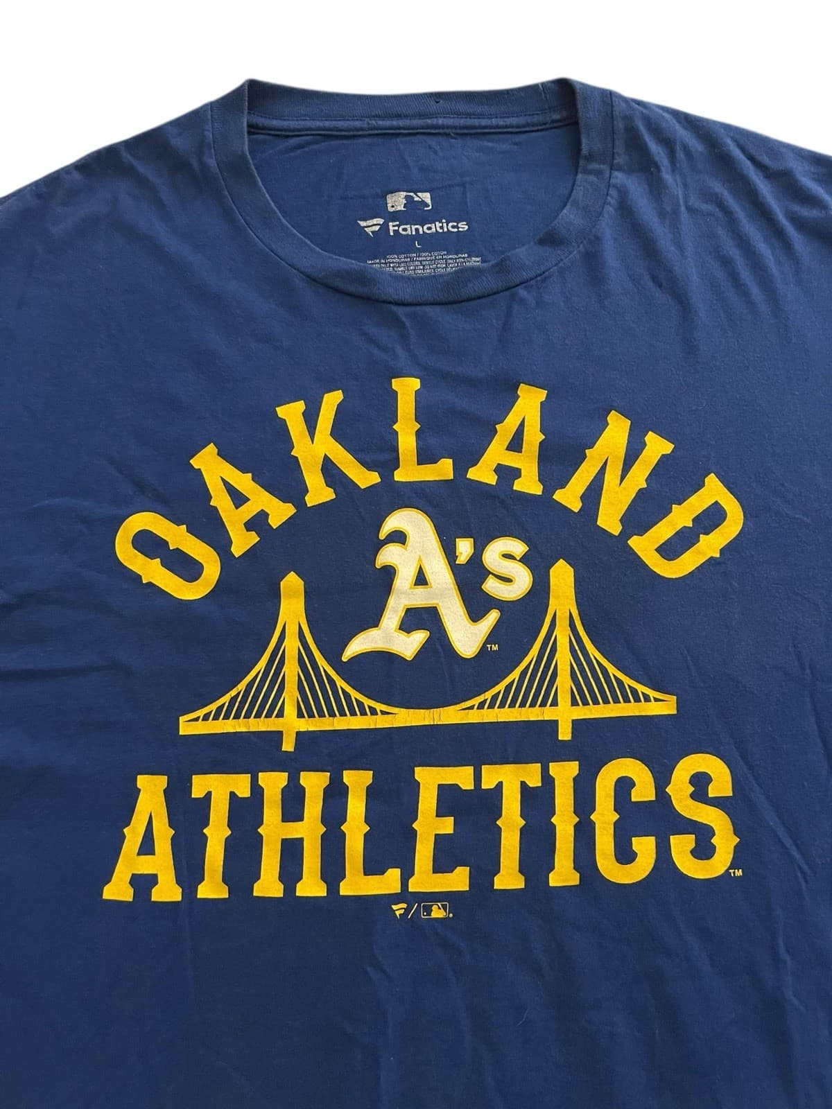 Fanatics Oakland Athletics A's Baseball Throwback T Shirt Size L Blue & Yellow - Thumbnail 2