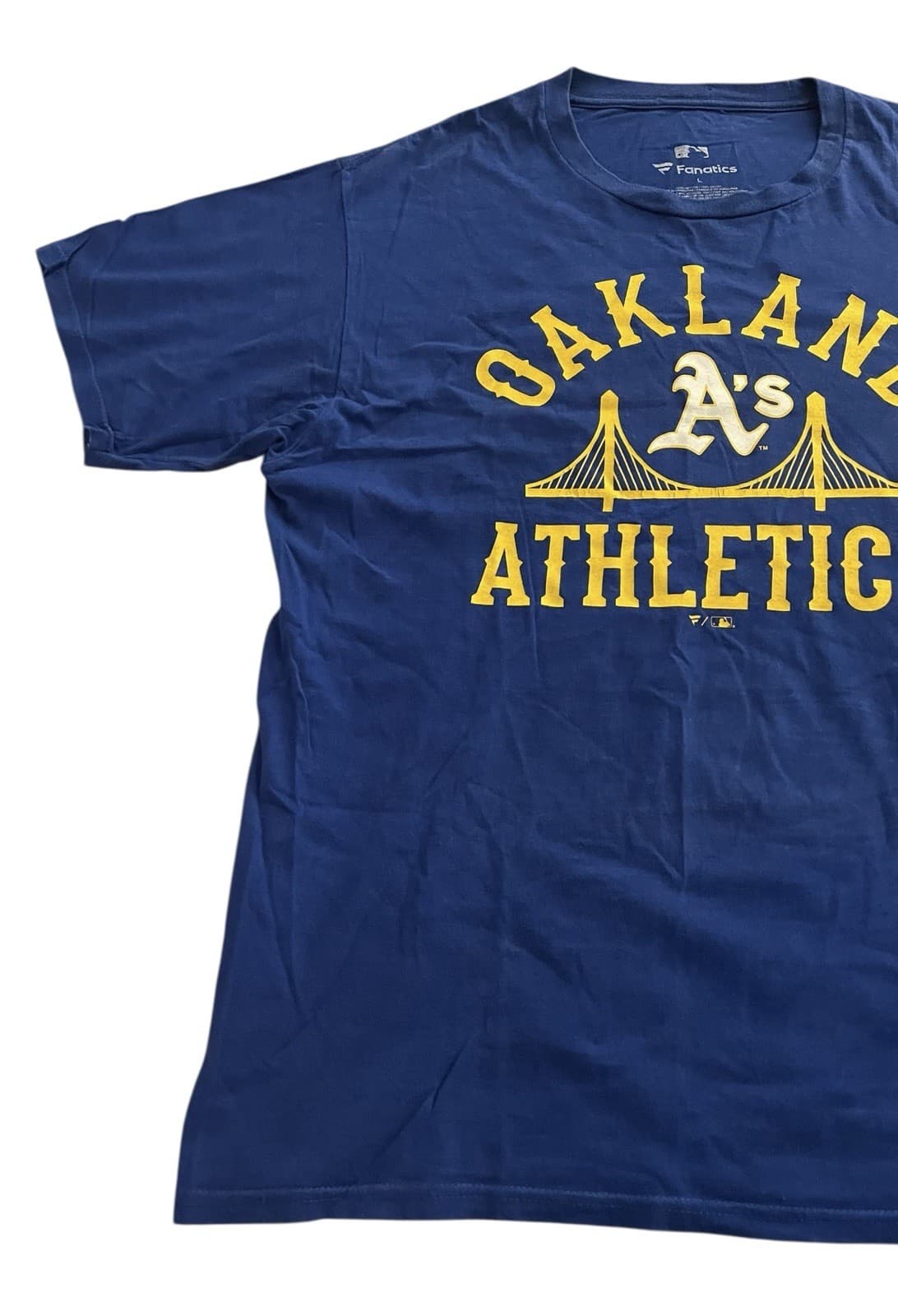 Fanatics Oakland Athletics A's Baseball Throwback T Shirt Size L Blue & Yellow - Thumbnail 6