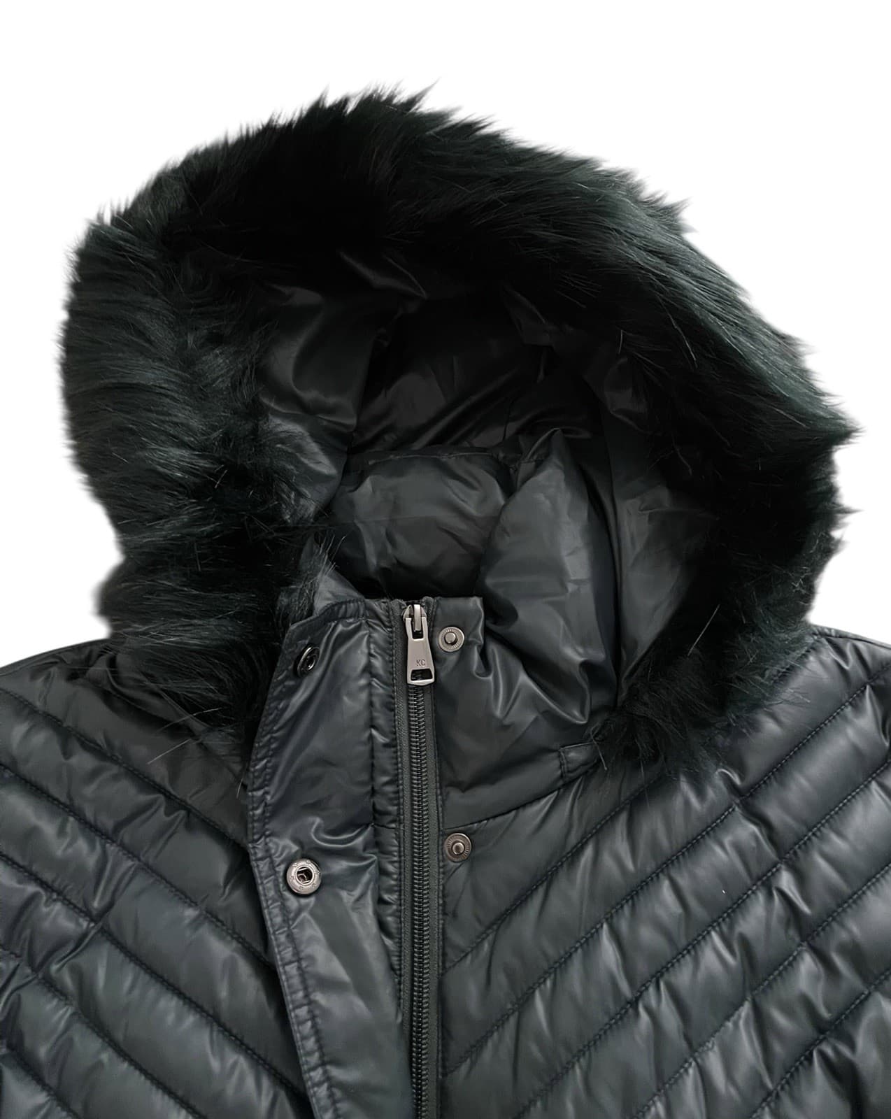 Kenneth Cole Down Puffer Jacket Removeable Faux Fur Hood Women's Size XL Green - Thumbnail 3