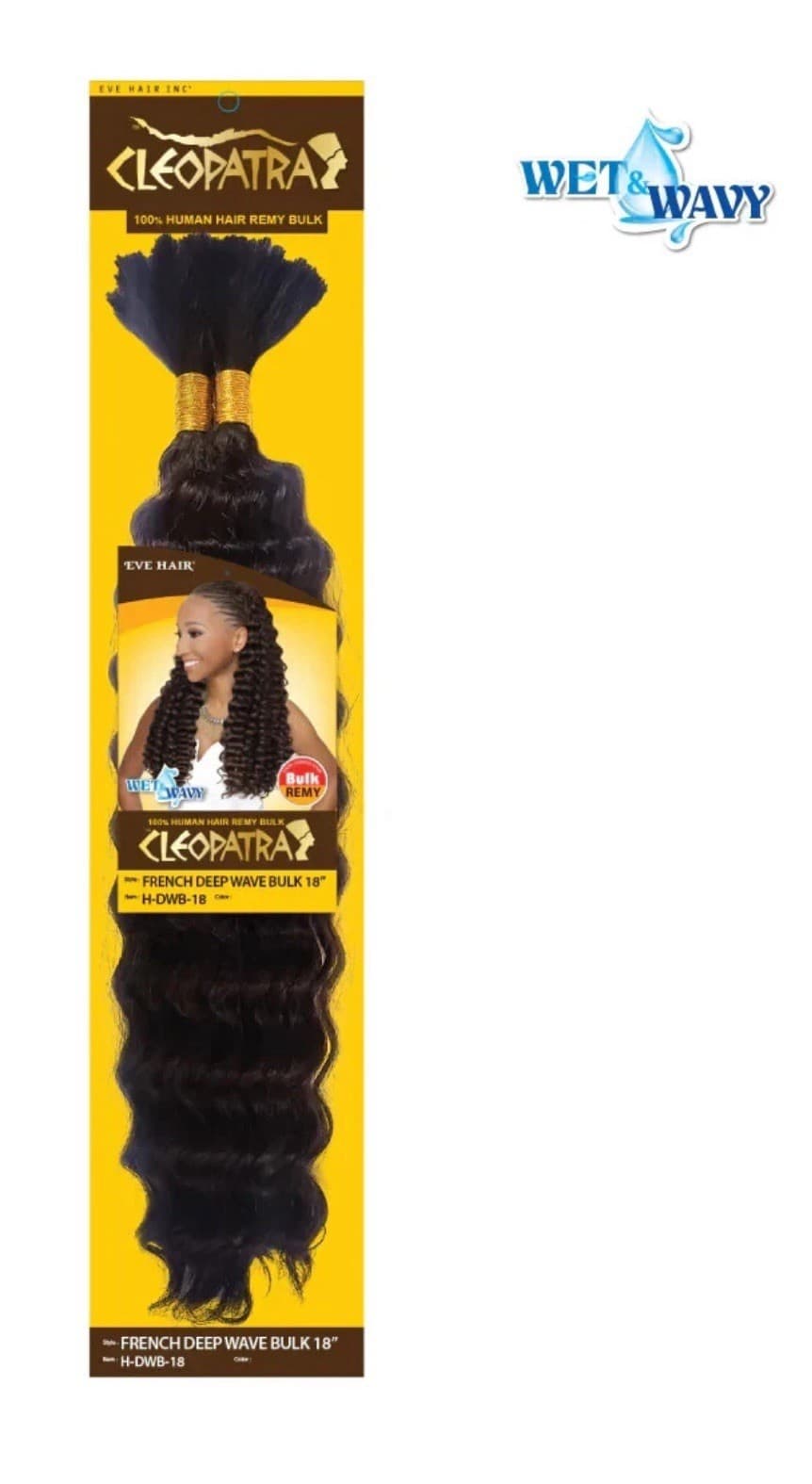 CLEOPATRA 100% Human Hair Remy Bulk French Deep Wave Bulk 18” Color 1 Wet N Wavy - Thumbnail 2