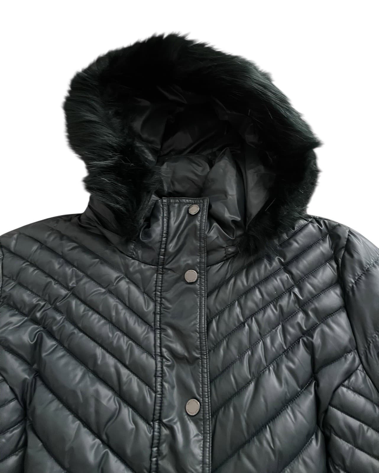 Kenneth Cole Down Puffer Jacket Removeable Faux Fur Hood Women's Size XL Green - Thumbnail 4