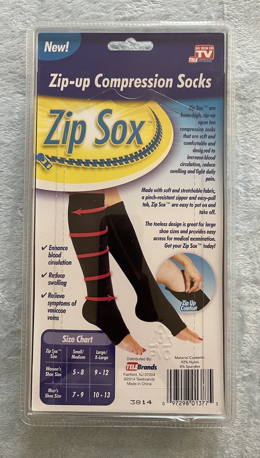 Zip Up Compression L/XL Socks Unisex Orthotics Support Black Open Toe - Thumbnail 2