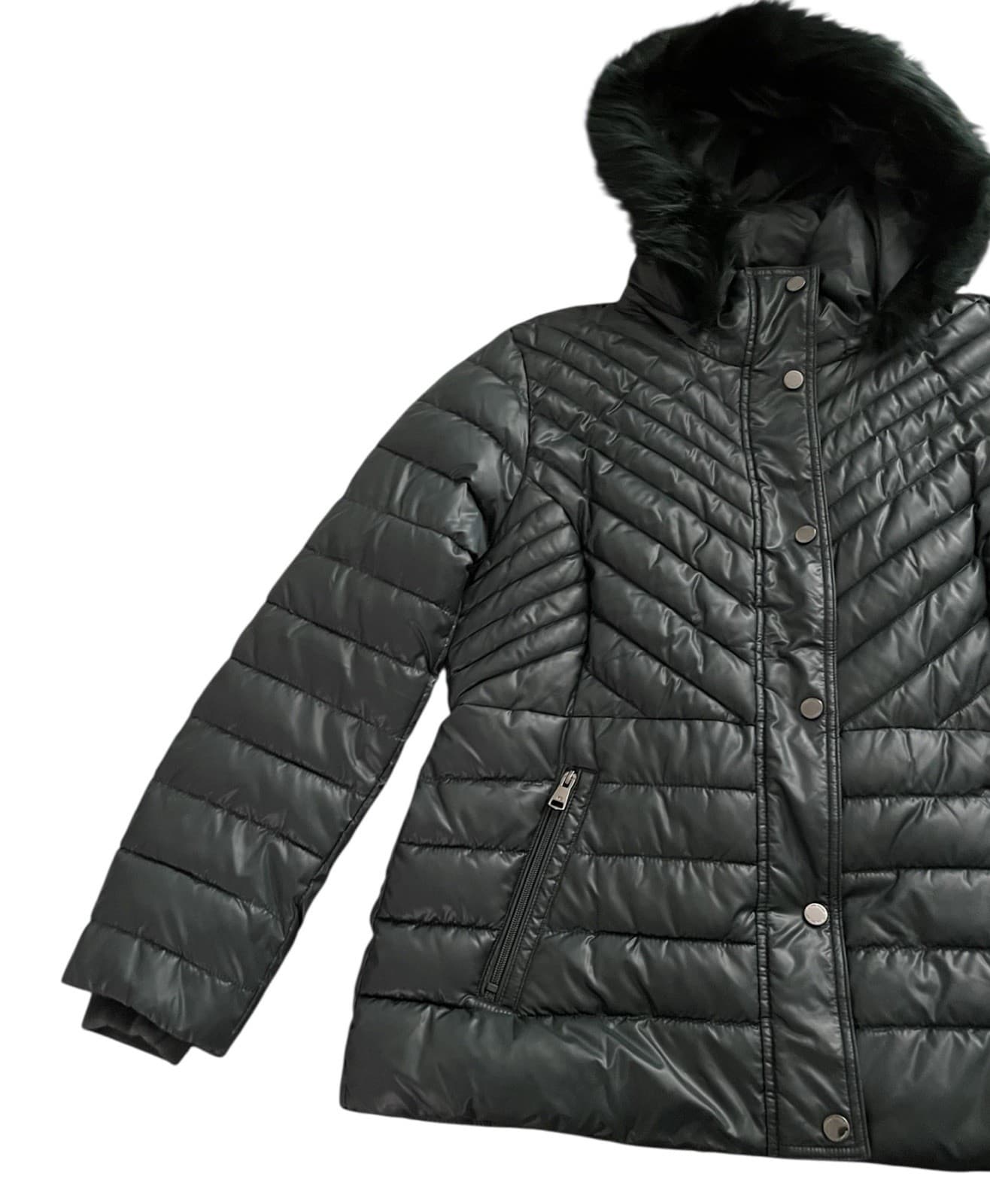 Kenneth Cole Down Puffer Jacket Removeable Faux Fur Hood Women's Size XL Green - Thumbnail 8
