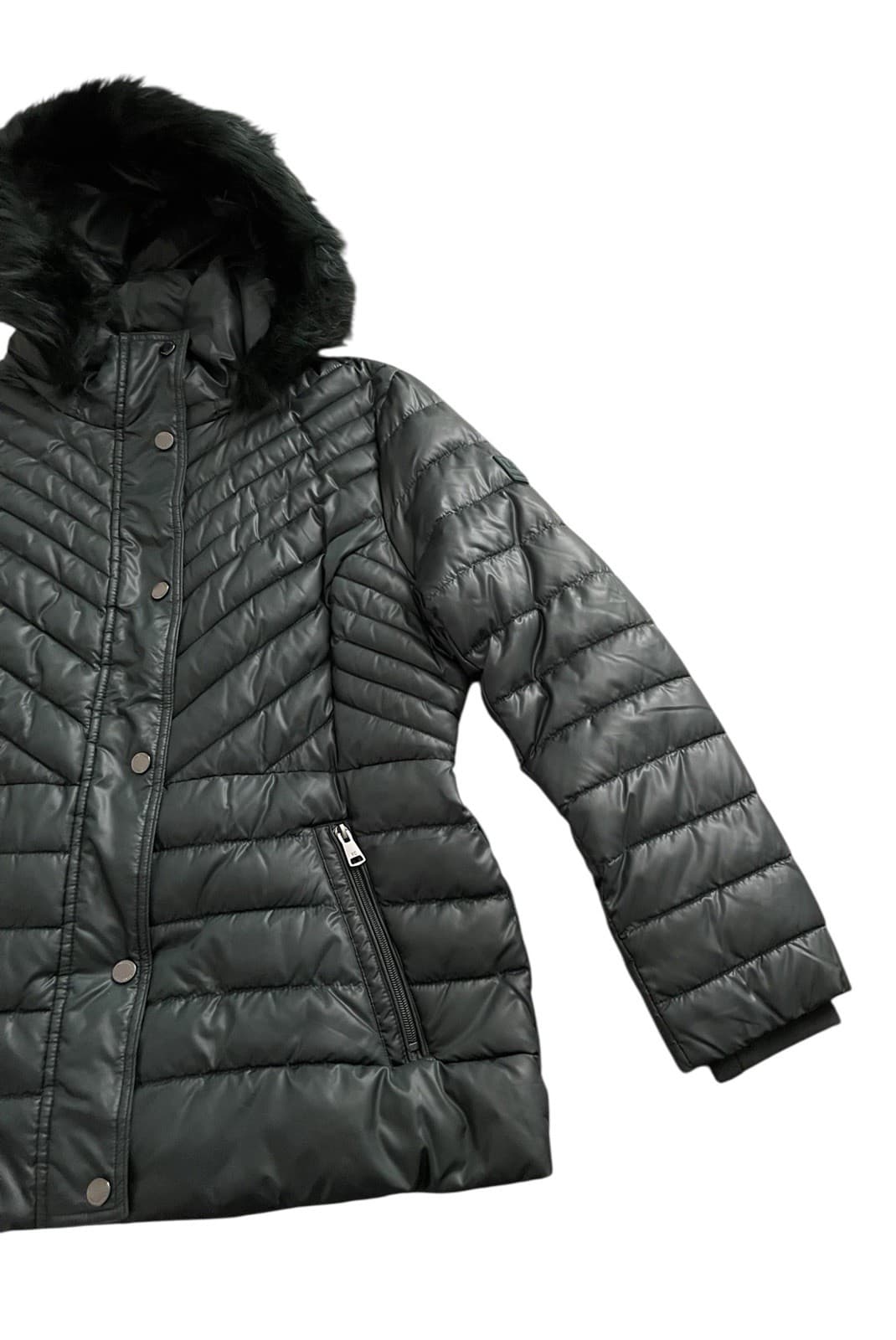 Kenneth Cole Down Puffer Jacket Removeable Faux Fur Hood Women's Size XL Green - Thumbnail 7