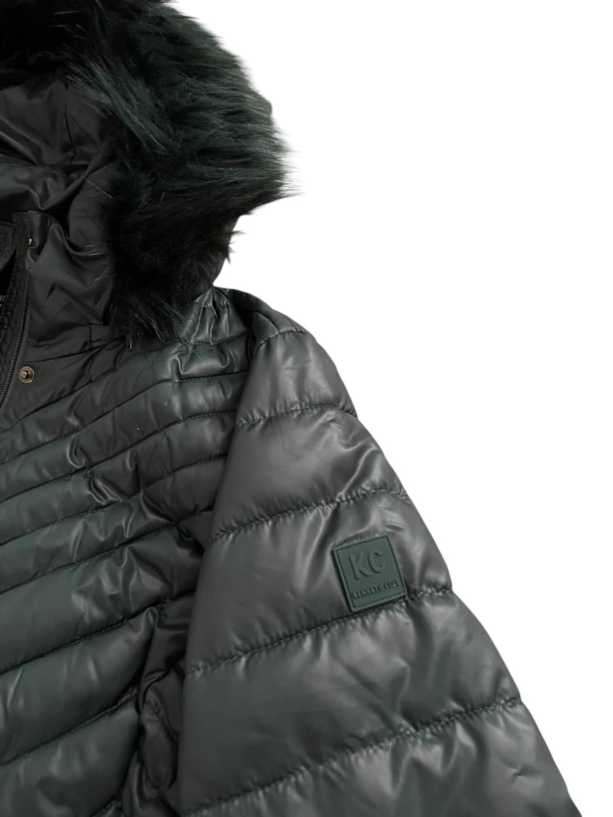 Kenneth Cole Down Puffer Jacket Removeable Faux Fur Hood Women's Size XL Green - Thumbnail 5