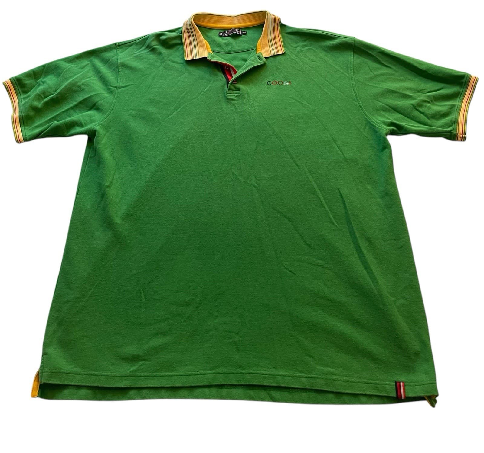 Y2K Coogi Green Polo Shirt With Stripped Collar Streetwear Short Sleeve 3XL Rare