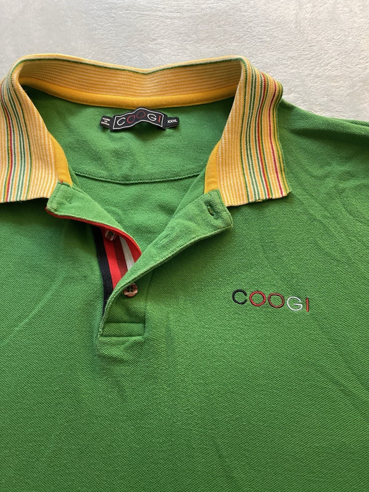 Y2K Coogi Green Polo Shirt With Stripped Collar Streetwear Short Sleeve 3XL Rare - Thumbnail 2