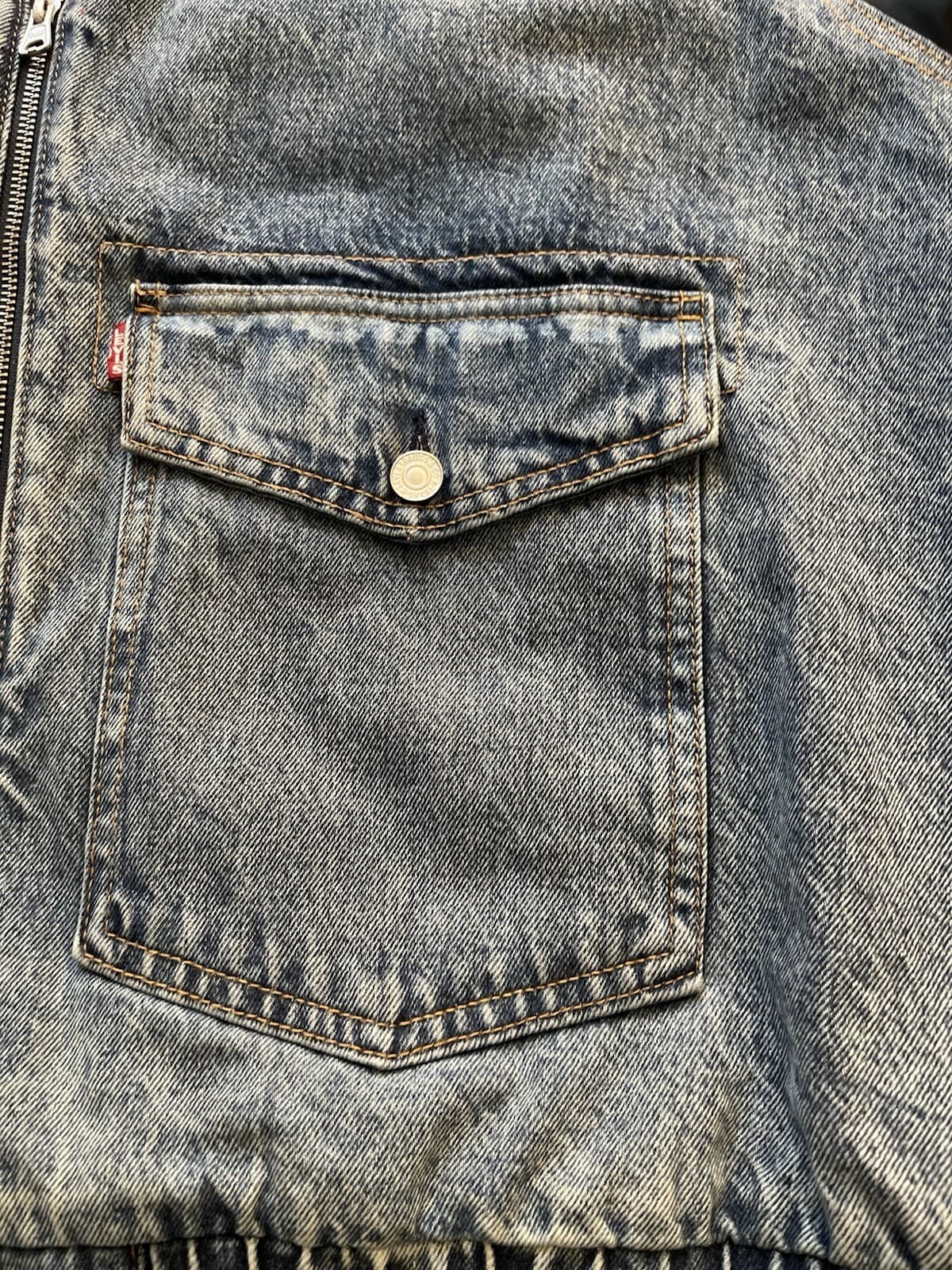 Levis Big E Denim Bomber Jean Jacket Sherpa Zip Up Trucker Mens XXL - Thumbnail 5
