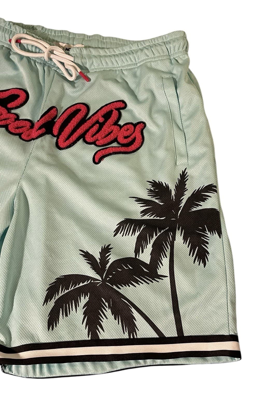 Fashion Nova Men’s Good Vibes Palm Trees Drawstring Aqua Shorts Large - Thumbnail 4