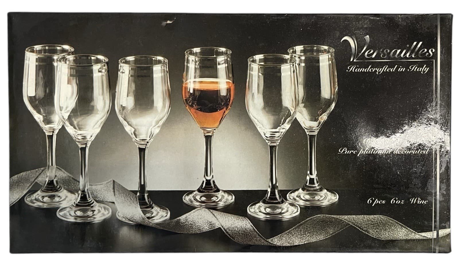 Versailles Crystal Stemware 6 Piece - 6oz Wine Glasses Hand Crafted In Italy New