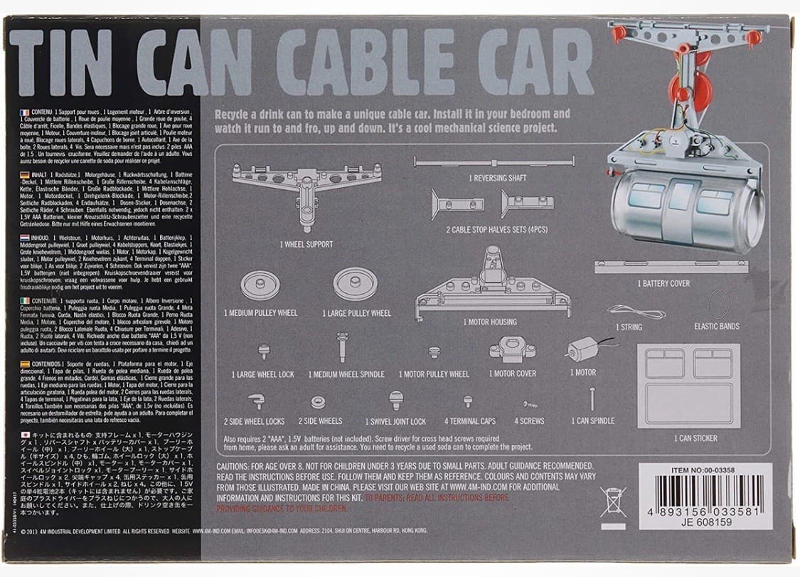 Tin Can Cable Car Mechanics Kit 4M NEW SEALED Recycling Project Fun Discovery - Thumbnail 7