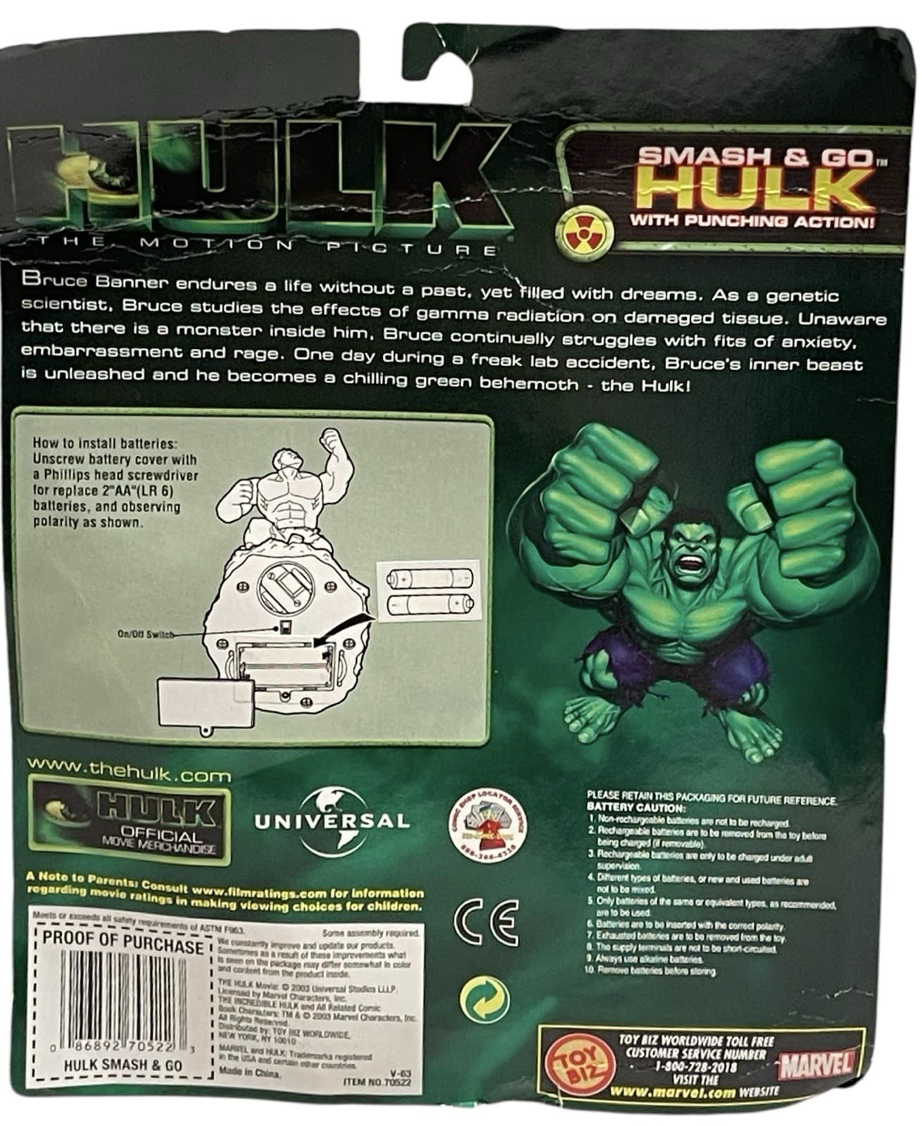 Vintage Smash and Go HULK with Punching Action Marvel 2003 Toy Biz - Thumbnail 2