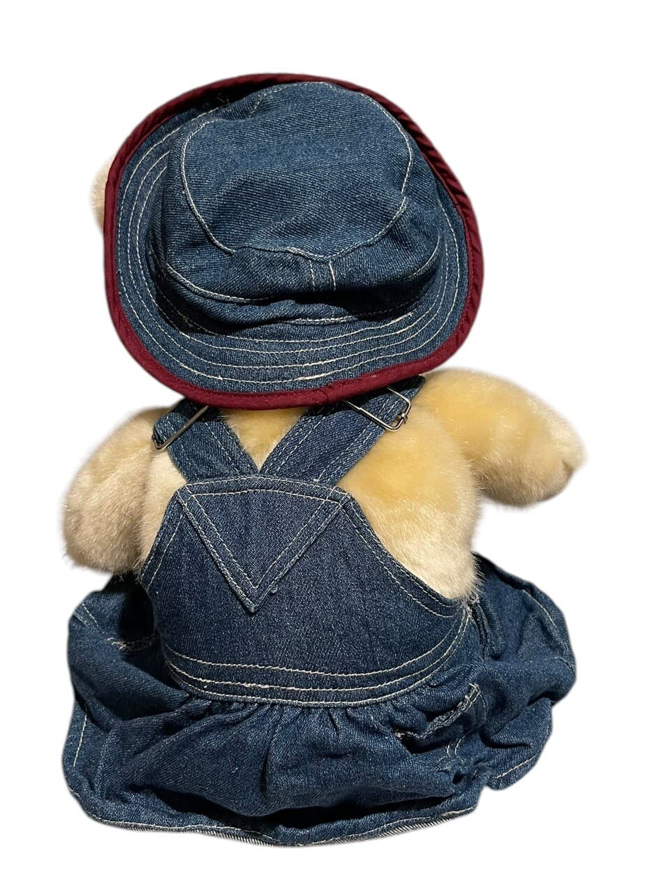 Cherish Collection Teddy Bear Plush Denim Skirt &Hat Blonde Soft Faux Fur EarTag - Thumbnail 6