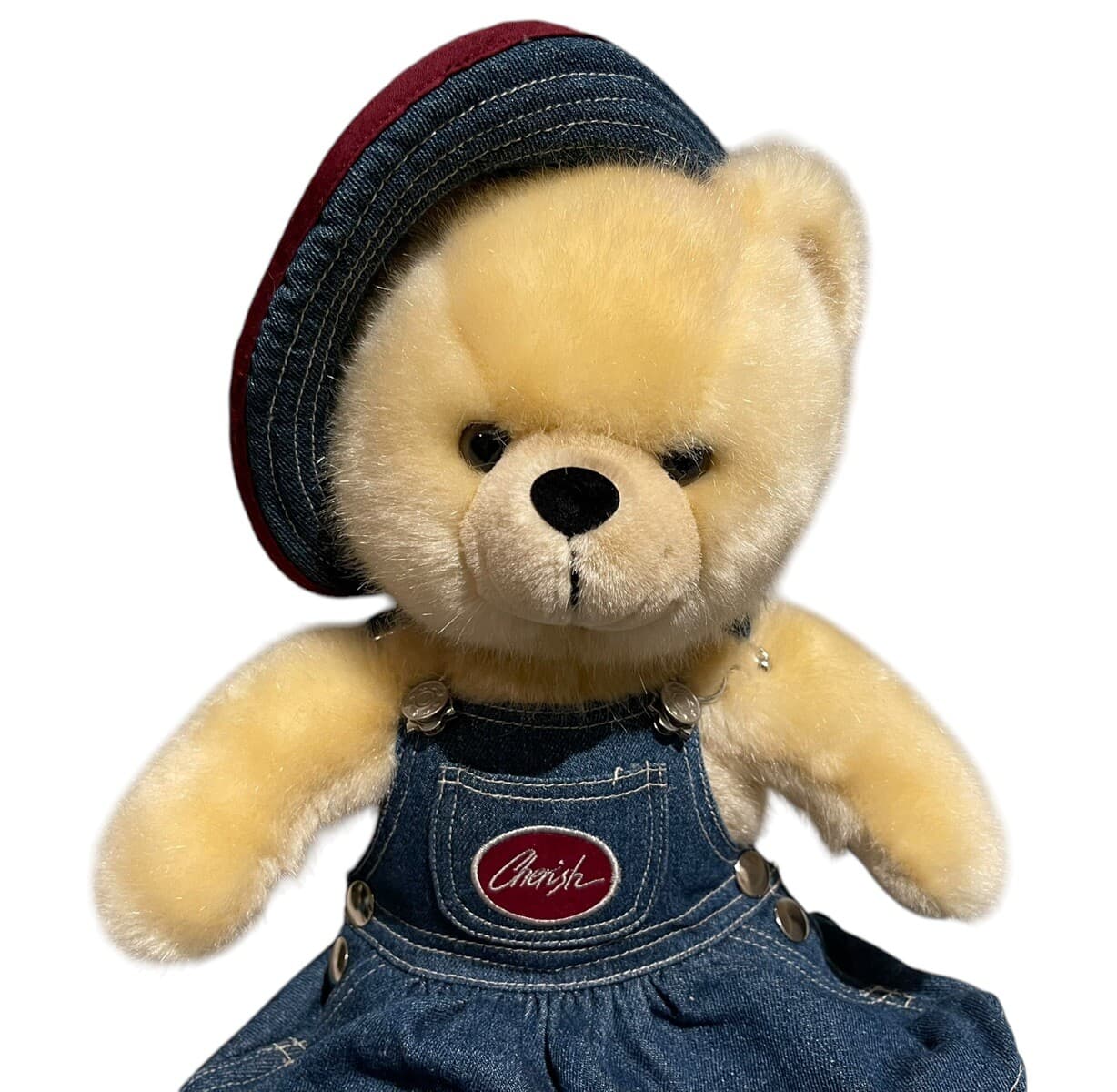 Cherish Collection Teddy Bear Plush Denim Skirt &Hat Blonde Soft Faux Fur EarTag - Thumbnail 5
