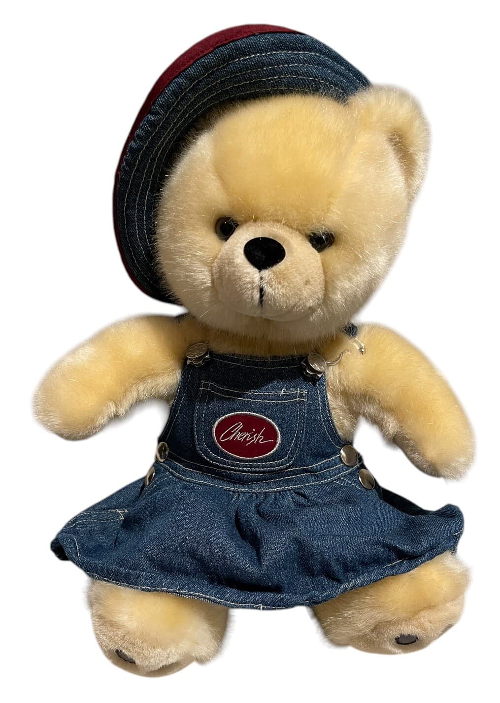 Cherish Collection Teddy Bear Plush Denim Skirt &Hat Blonde Soft Faux Fur EarTag - Thumbnail 9