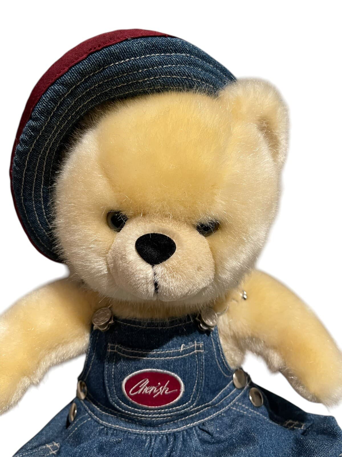 Cherish Collection Teddy Bear Plush Denim Skirt &Hat Blonde Soft Faux Fur EarTag - Thumbnail 8