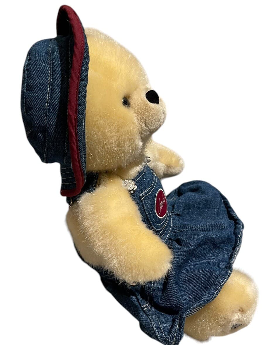 Cherish Collection Teddy Bear Plush Denim Skirt &Hat Blonde Soft Faux Fur EarTag - Thumbnail 2