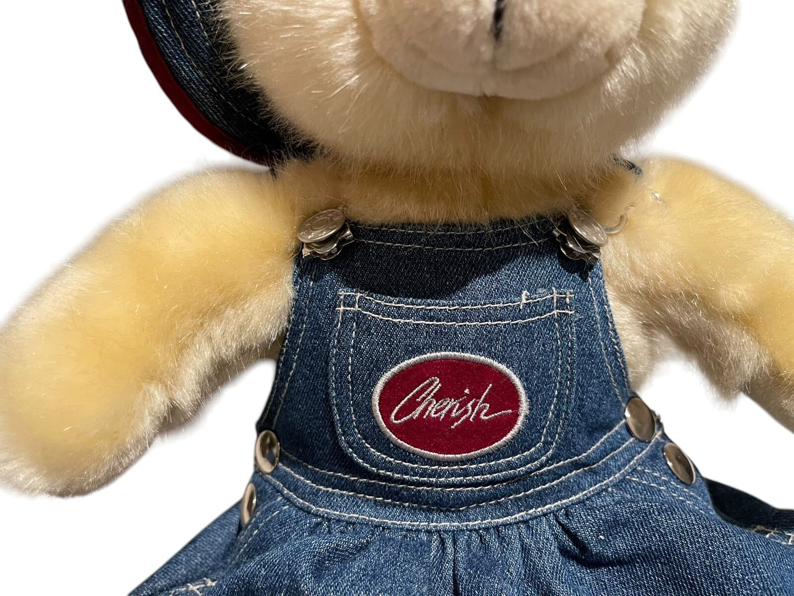 Cherish Collection Teddy Bear Plush Denim Skirt &Hat Blonde Soft Faux Fur EarTag - Thumbnail 4