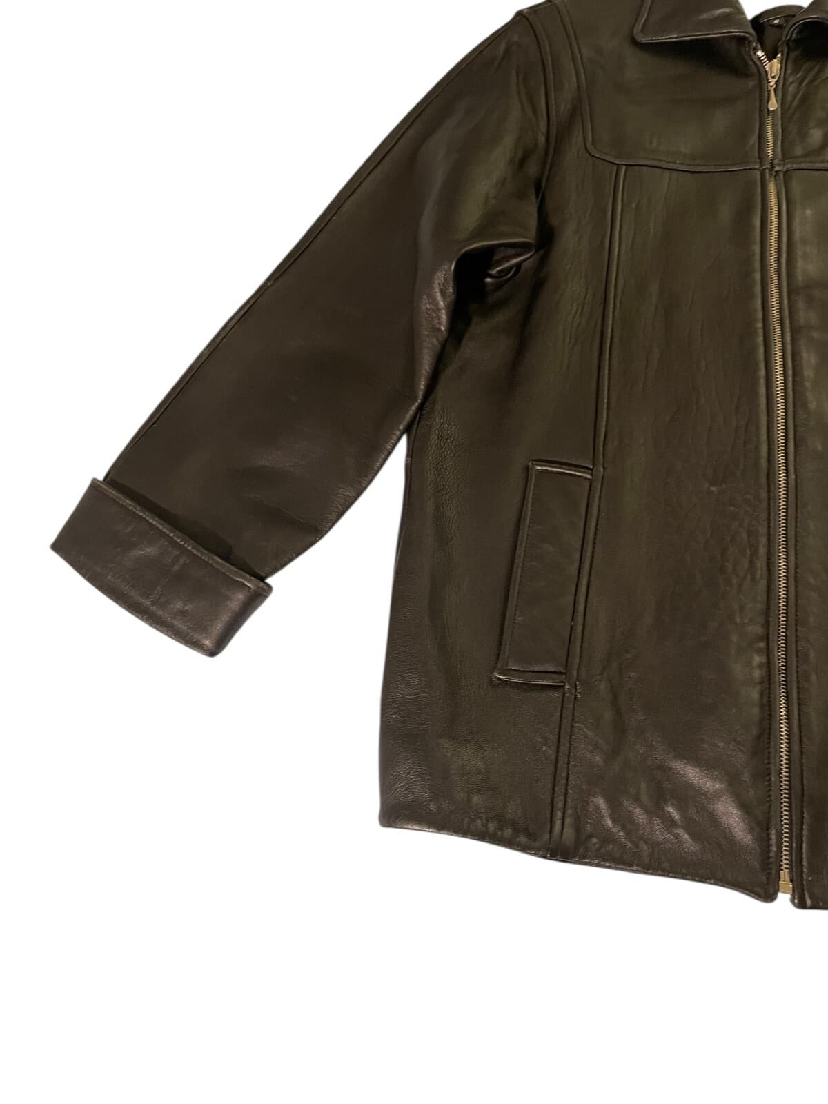 Jones New York Unisex Black Bomber High Collar Cuffed Soft Leather Jacket Size S - Thumbnail 5