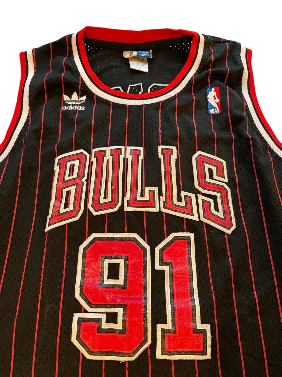 Adidas Authentics Chicago Bulls Dennis Rodman Black Pinstripe Jersey Sz XL - Thumbnail 3