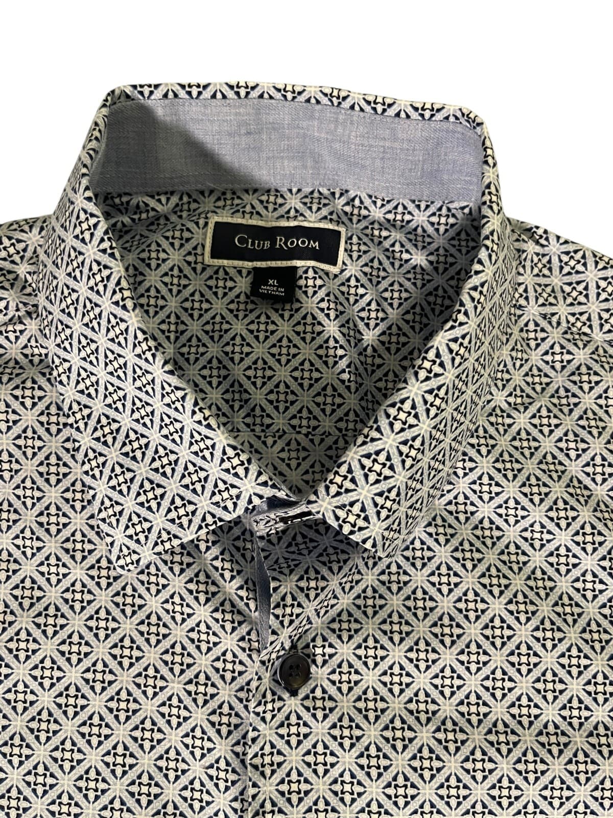 Club Room Mens White Blue Black Short Sleeve Geometric Button Down Shirt Size XL - Thumbnail 3