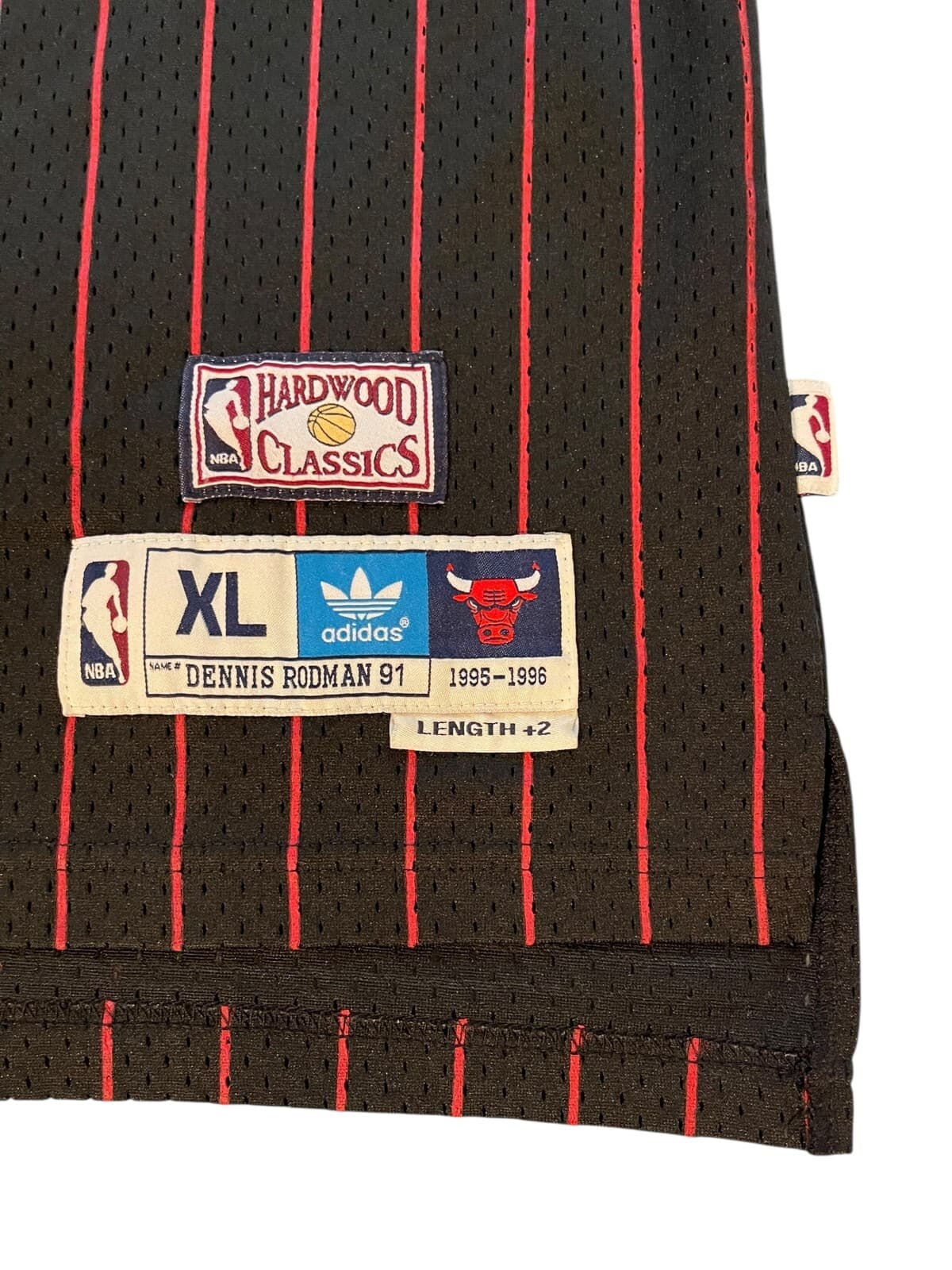 Adidas Authentics Chicago Bulls Dennis Rodman Black Pinstripe Jersey Sz XL - Thumbnail 8