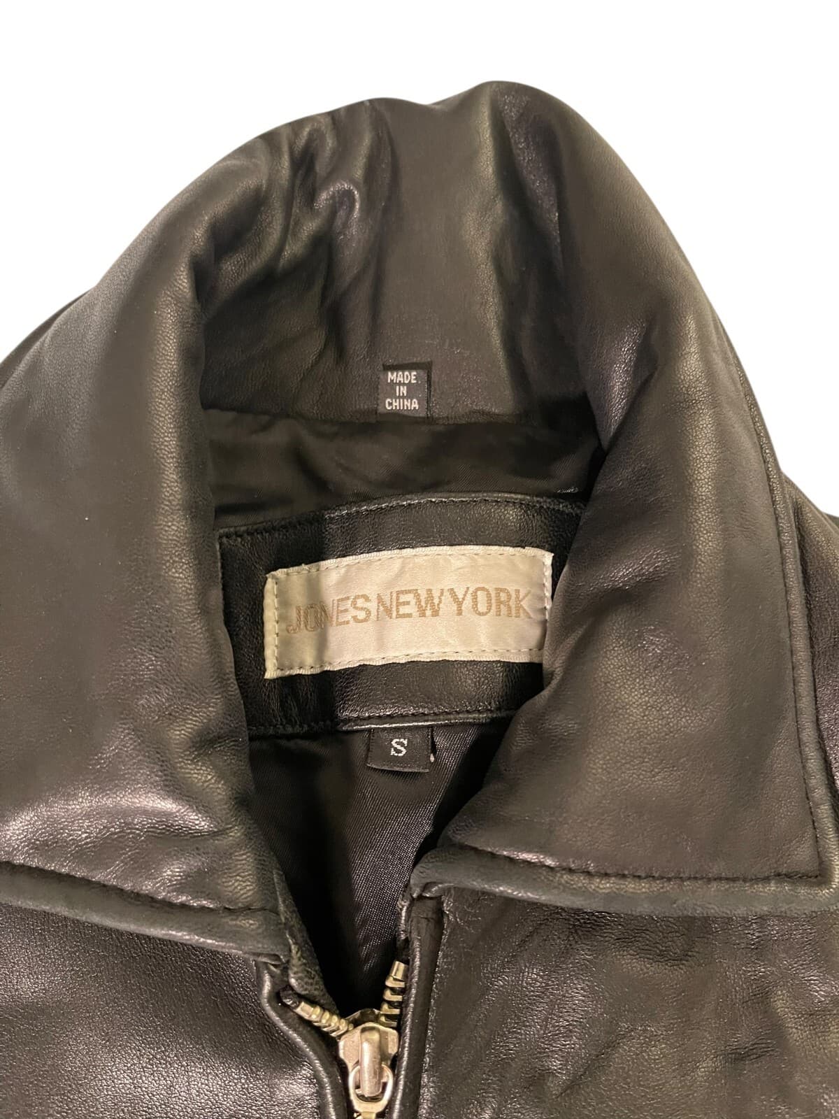 Jones New York Unisex Black Bomber High Collar Cuffed Soft Leather Jacket Size S - Thumbnail 6