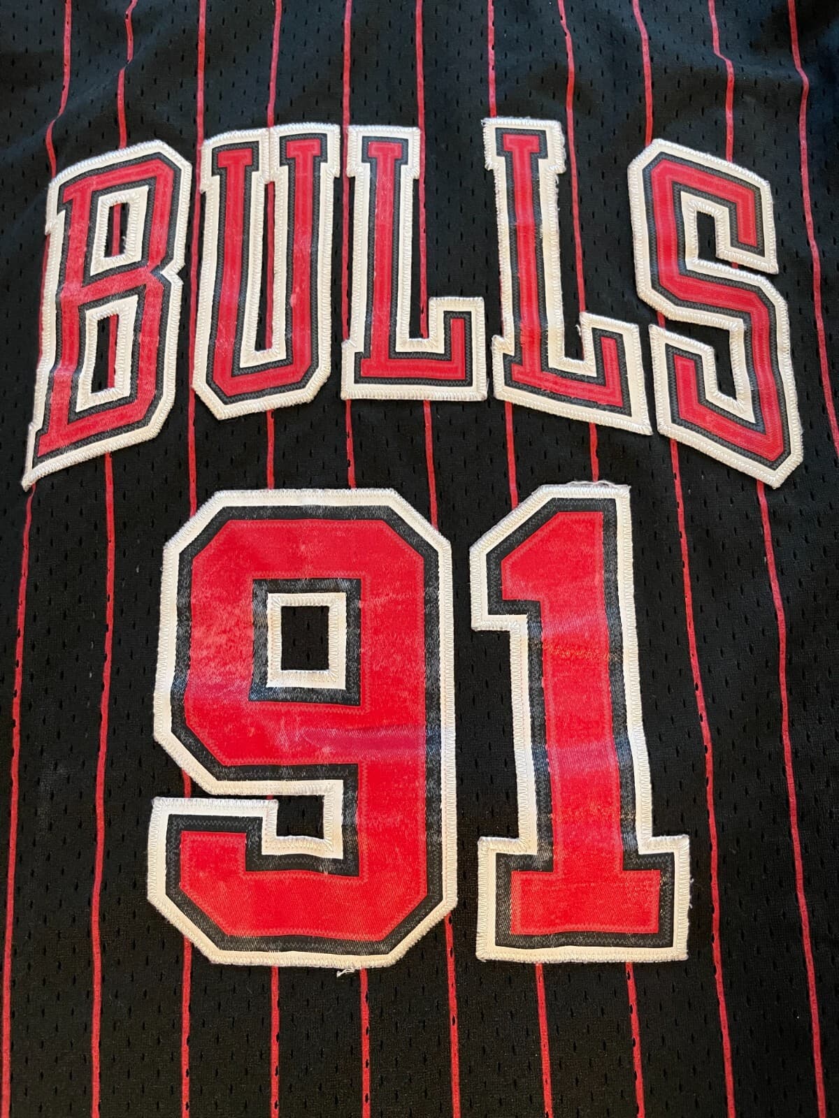 Adidas Authentics Chicago Bulls Dennis Rodman Black Pinstripe Jersey Sz XL - Thumbnail 4