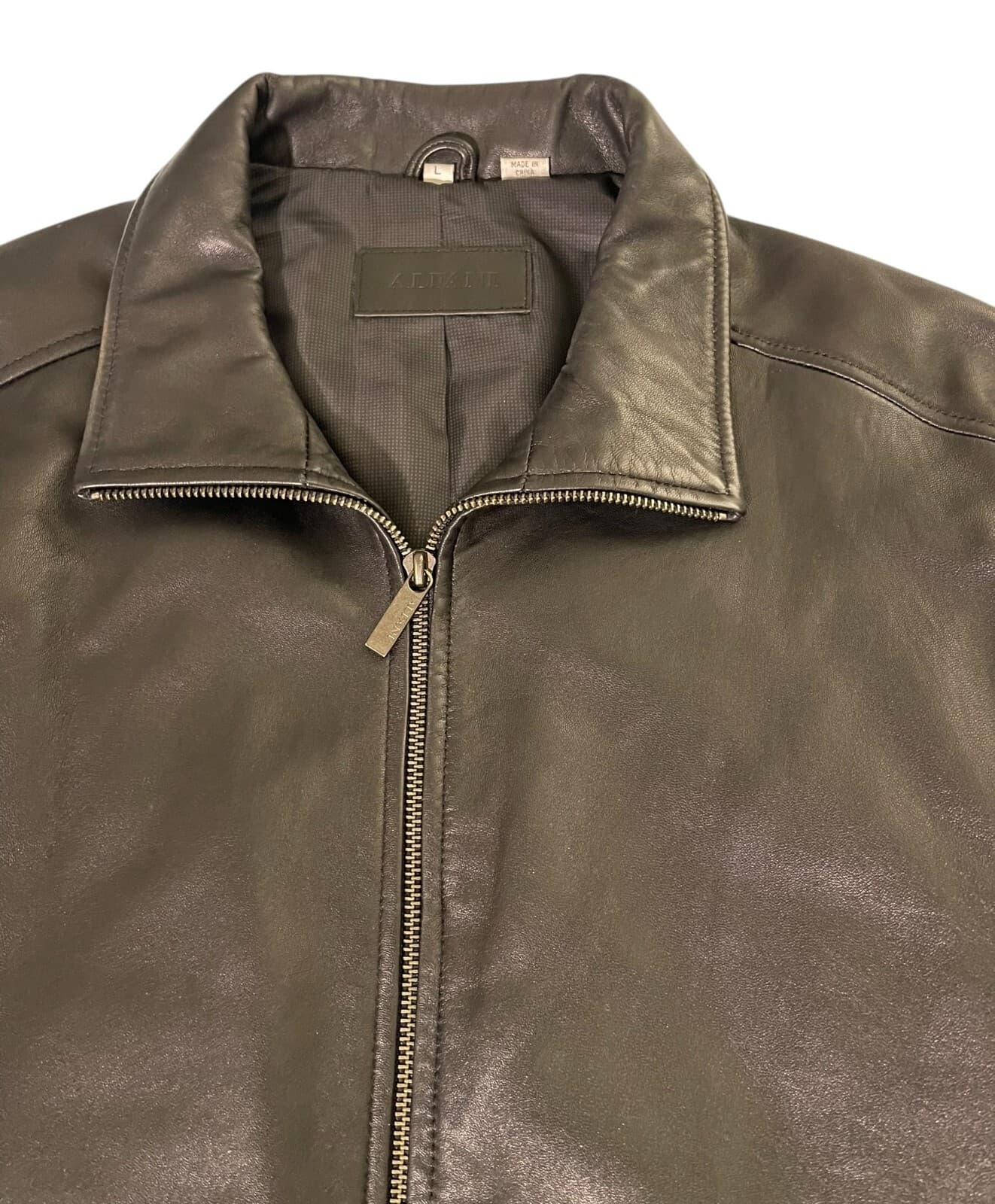 Alfani Men's Black Genuine Leather Bomber Biker Soft Full Zip Jacket Size Large - Thumbnail 5