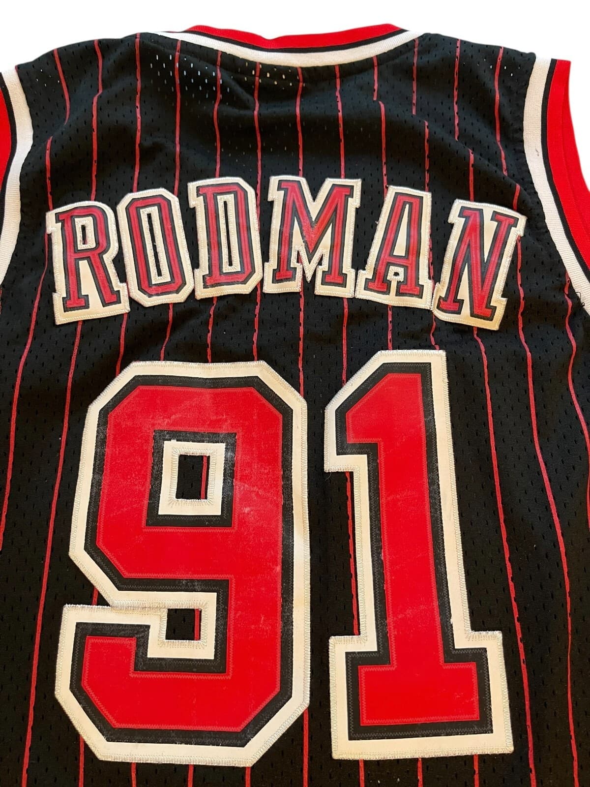 Adidas Authentics Chicago Bulls Dennis Rodman Black Pinstripe Jersey Sz XL - Thumbnail 7