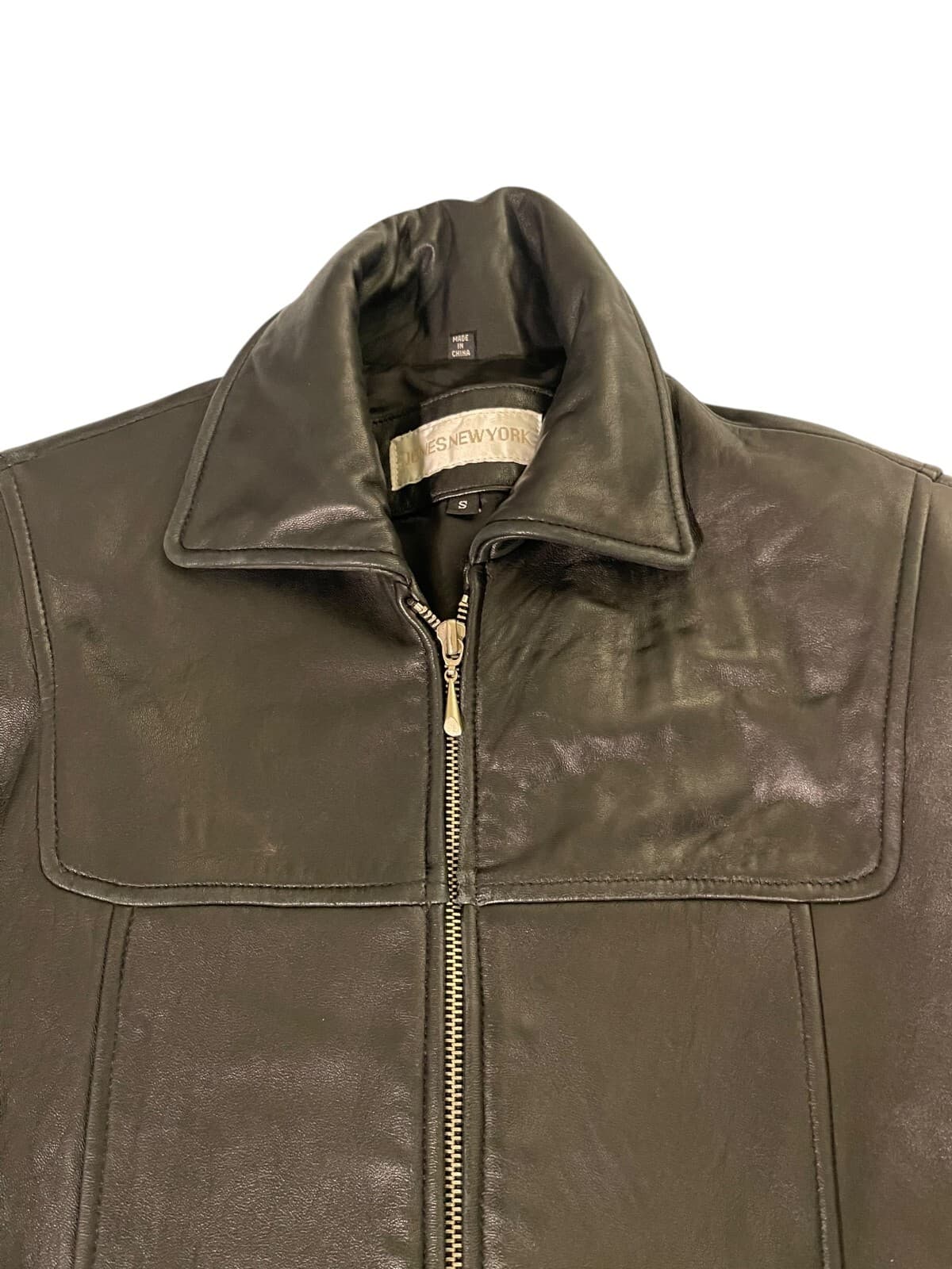Jones New York Unisex Black Bomber High Collar Cuffed Soft Leather Jacket Size S - Thumbnail 3