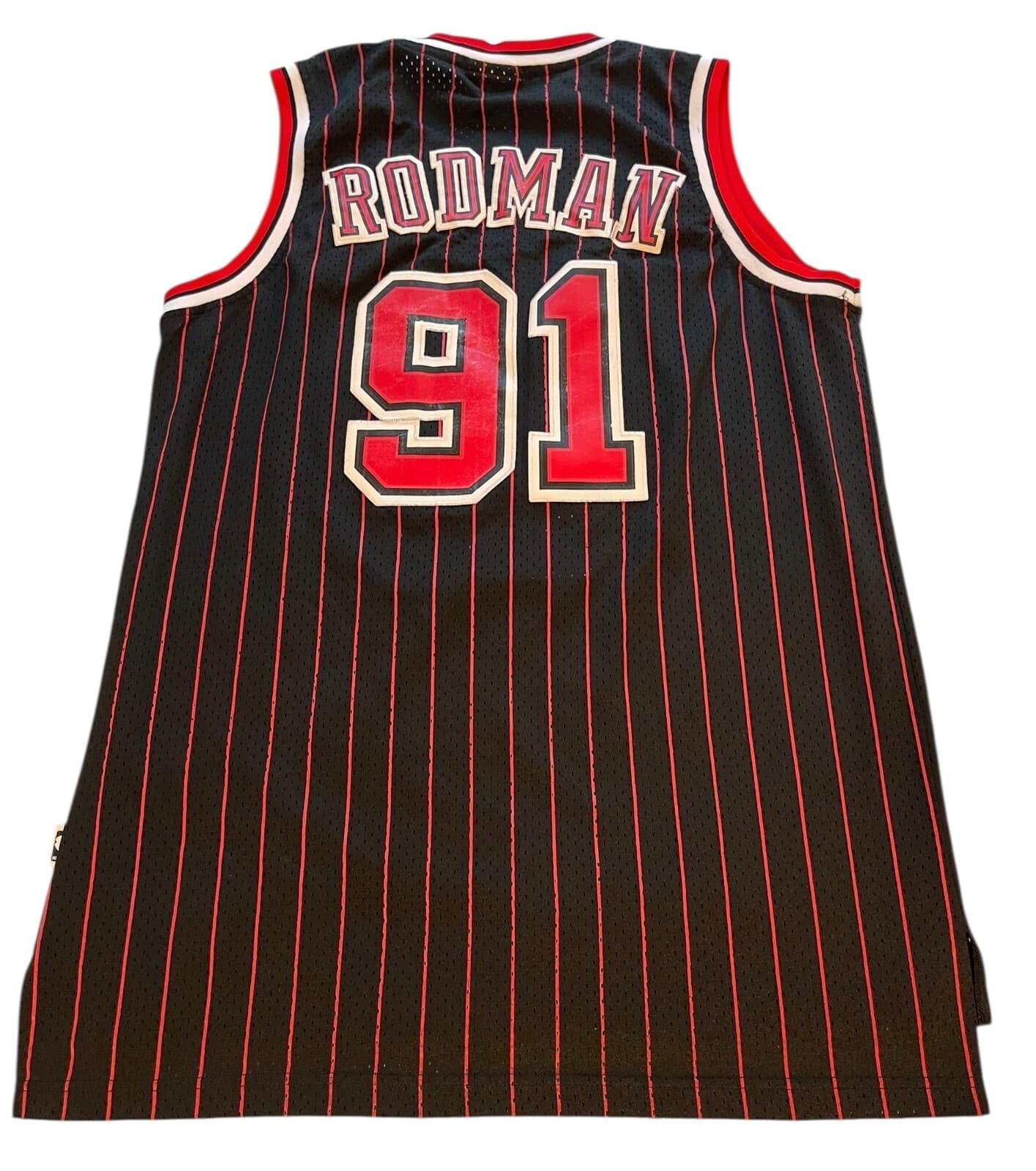 Adidas Authentics Chicago Bulls Dennis Rodman Black Pinstripe Jersey Sz XL - Thumbnail 2