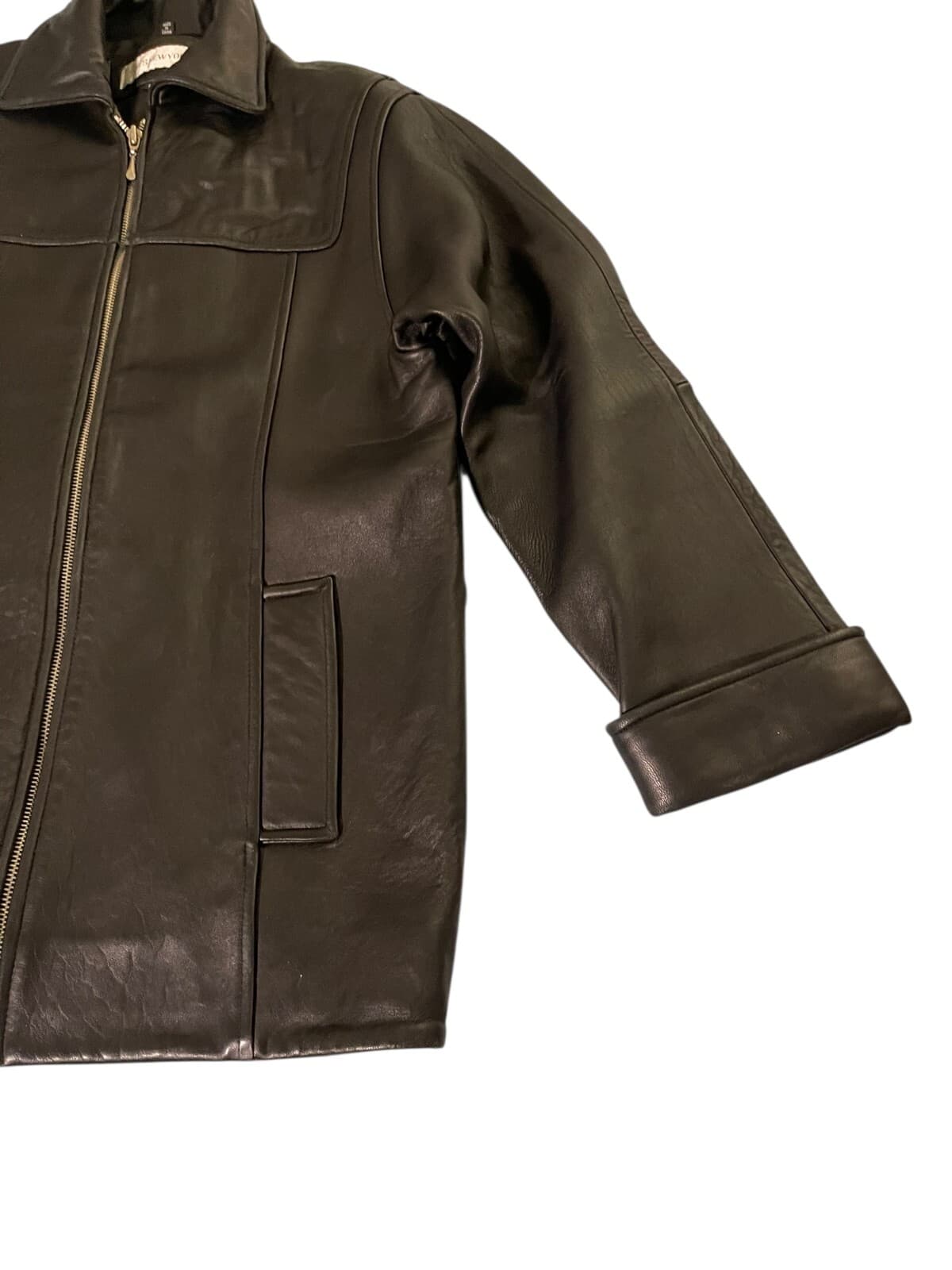 Jones New York Unisex Black Bomber High Collar Cuffed Soft Leather Jacket Size S - Thumbnail 4